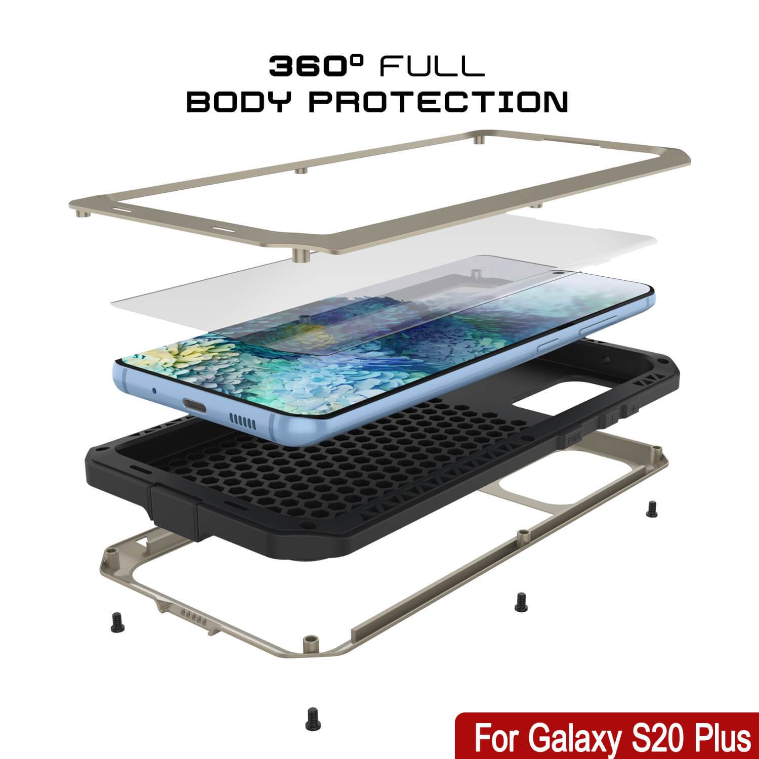 Galaxy s20+ Plus Metal Case, Heavy Duty Military Grade Rugged Armor Cover [Gold]