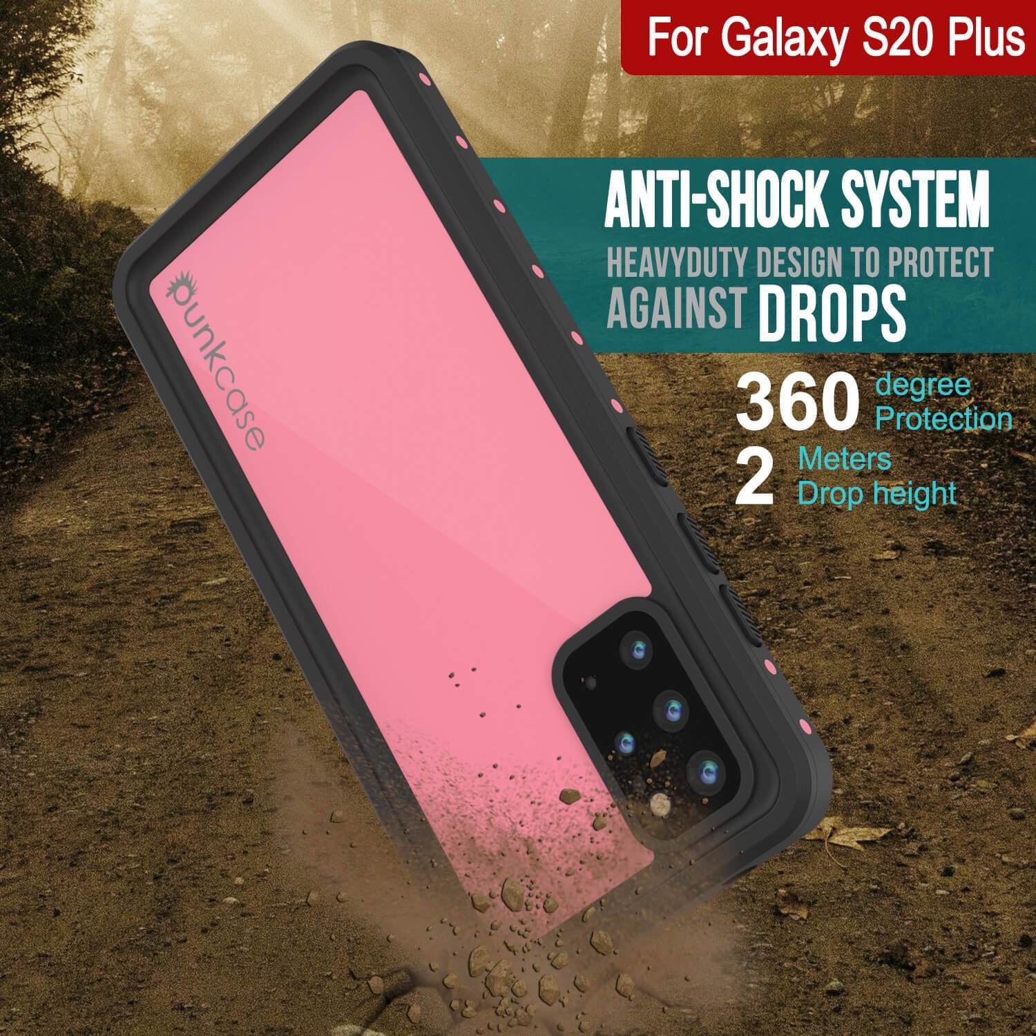 Galaxy S20+ Plus Waterproof Case PunkCase StudStar Pink Thin 6.6ft Underwater IP68 Shock/Snow Proof