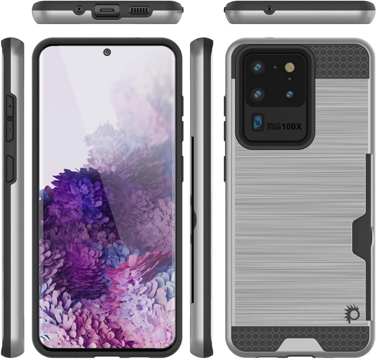 Galaxy S20 Ultra Case, PUNKcase [SLOT Series] [Slim Fit] Dual-Layer Armor Cover w/Integrated Anti-Shock System, Credit Card Slot [Silver]