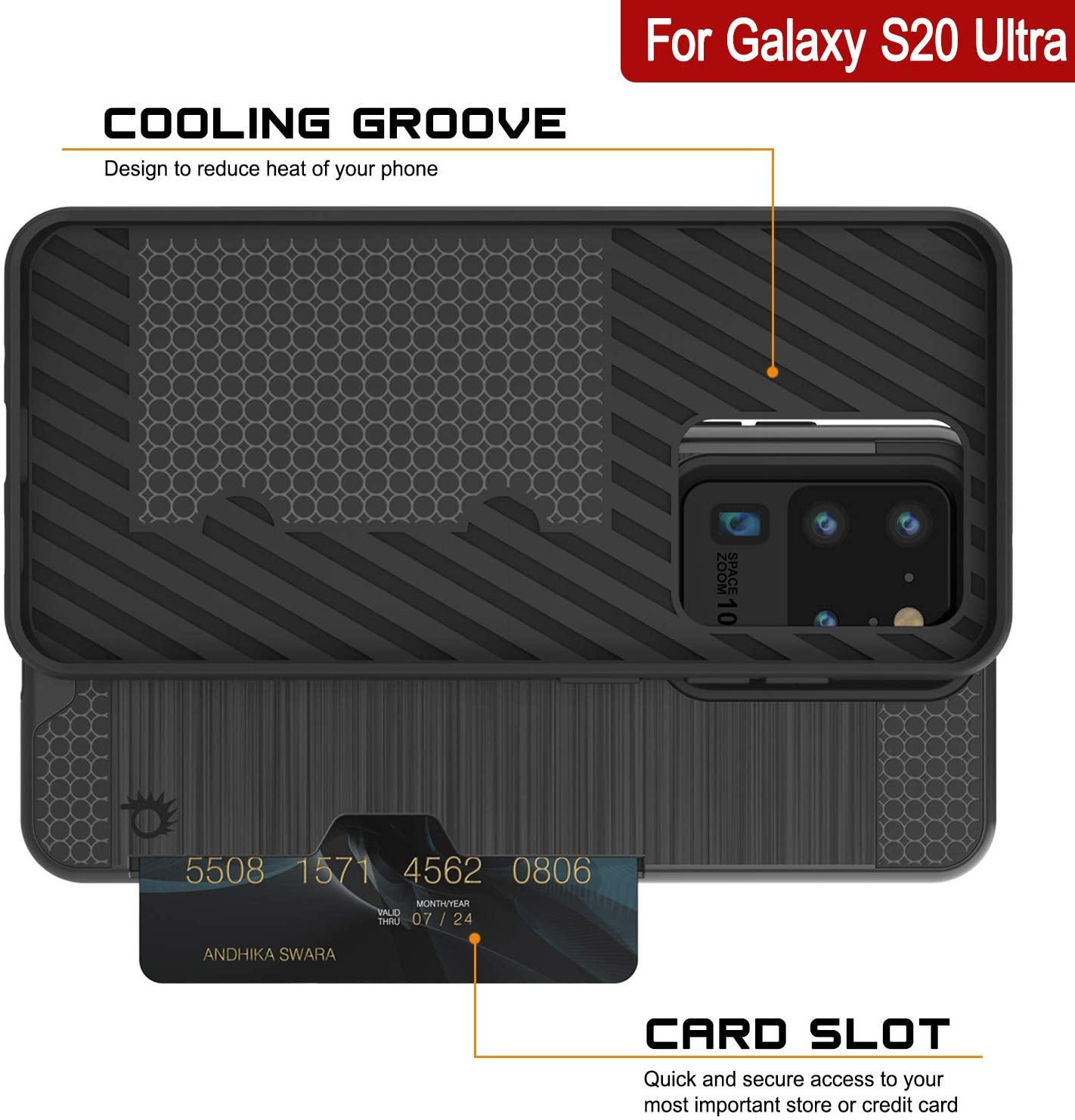 Galaxy S20 Ultra Case, PUNKcase [SLOT Series] [Slim Fit] Dual-Layer Armor Cover w/Integrated Anti-Shock System, Credit Card Slot [Grey]