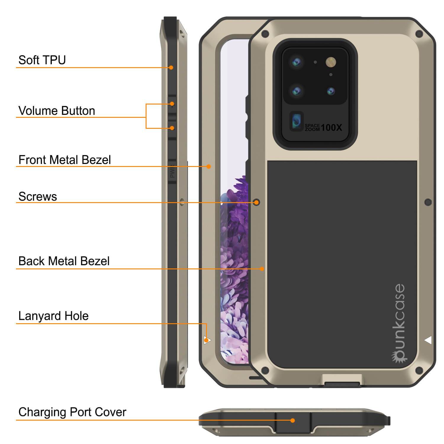 Galaxy S20 Ultra Metal Case, Heavy Duty Military Grade Rugged Armor Cover [Gold]