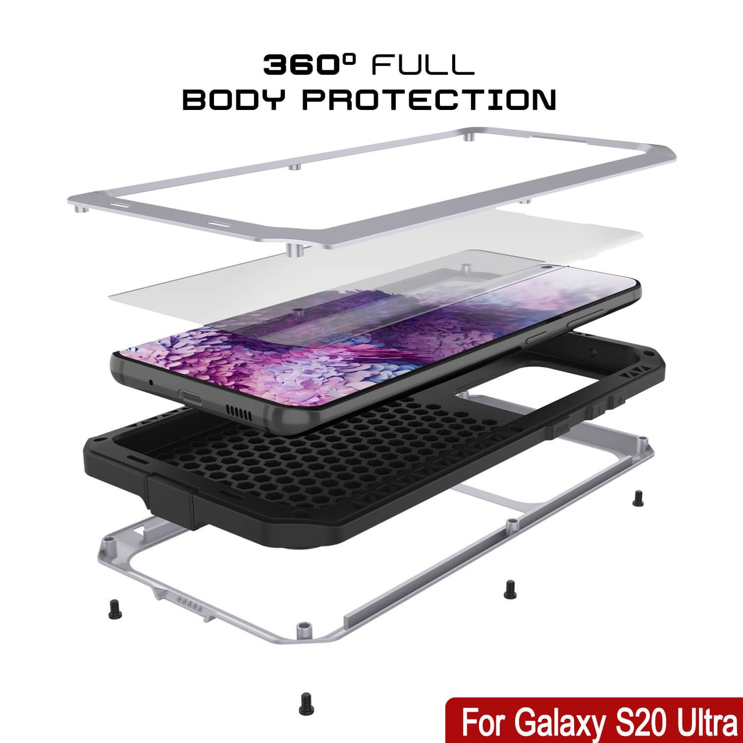 Galaxy S20 Ultra Metal Case, Heavy Duty Military Grade Rugged Armor Cover [White]