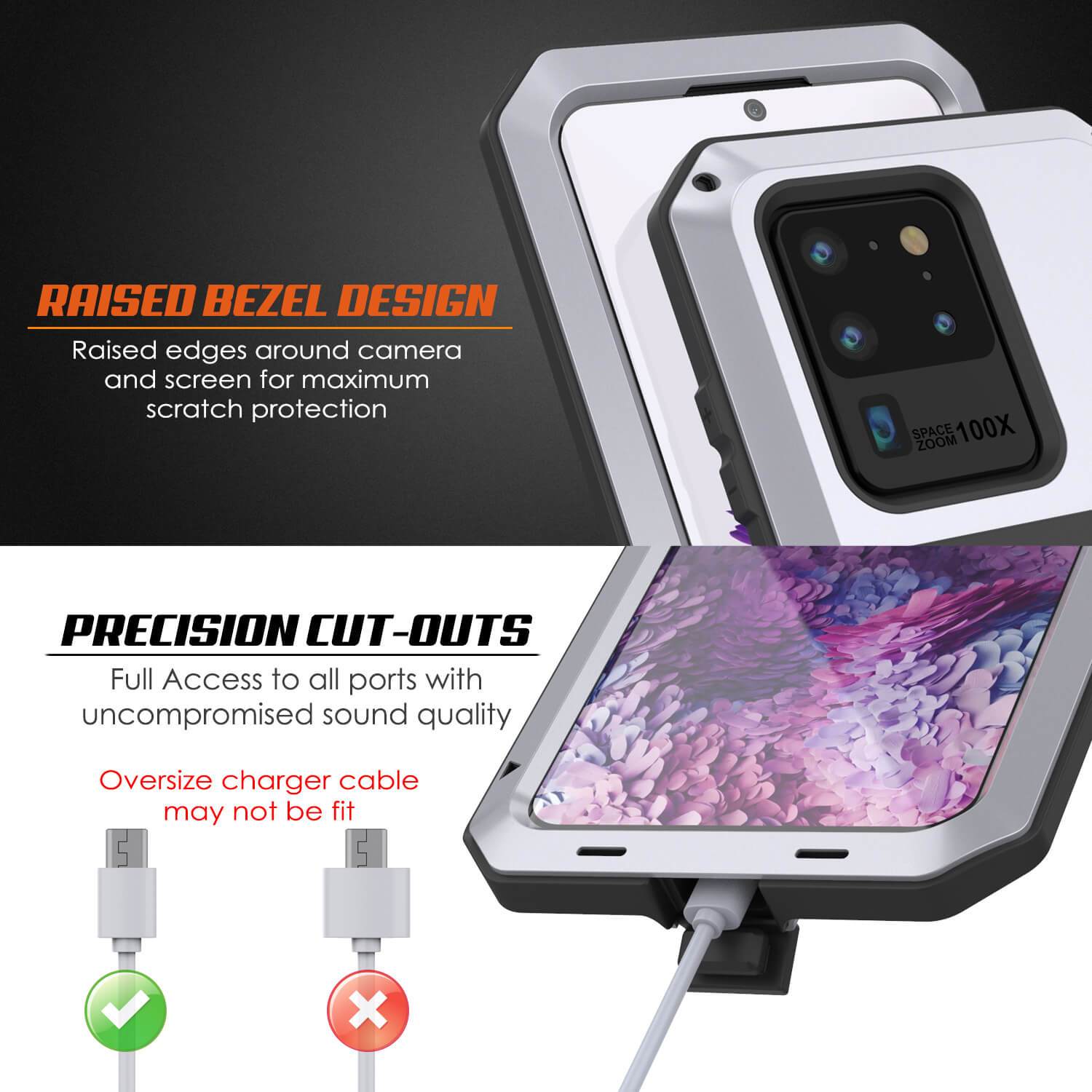 Galaxy S20 Ultra Metal Case, Heavy Duty Military Grade Rugged Armor Cover [White]