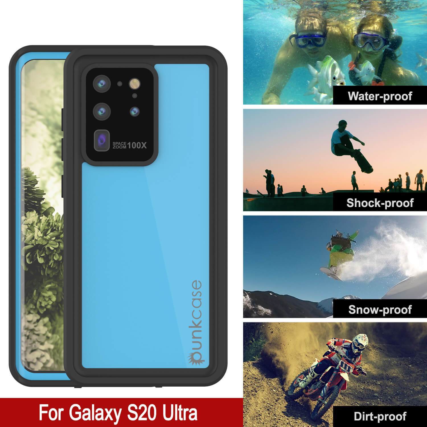 Galaxy S20 Ultra Waterproof Case PunkCase StudStar Light Blue Thin 6.6ft Underwater IP68 ShockProof