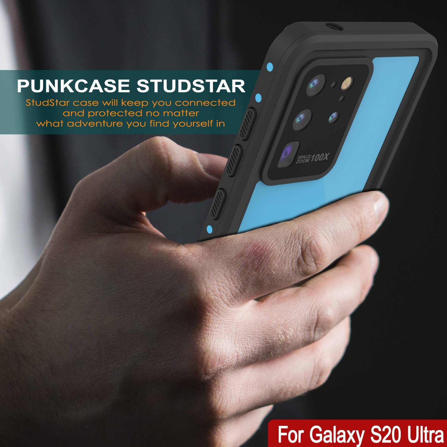 Galaxy S20 Ultra Waterproof Case PunkCase StudStar Light Blue Thin 6.6ft Underwater IP68 ShockProof