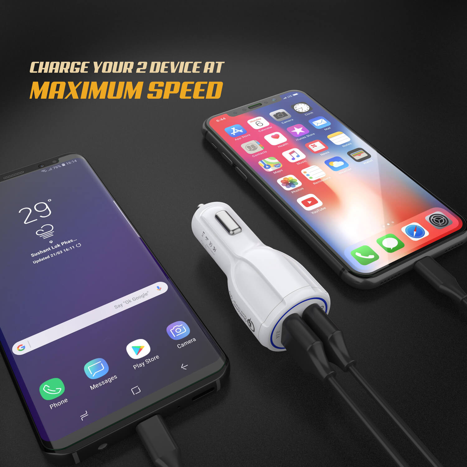 Ghostek® NRGcharge QuickCharge 2.0 Rapid High-speed Fast Wall Car White Charger w/ Micro USB Cable