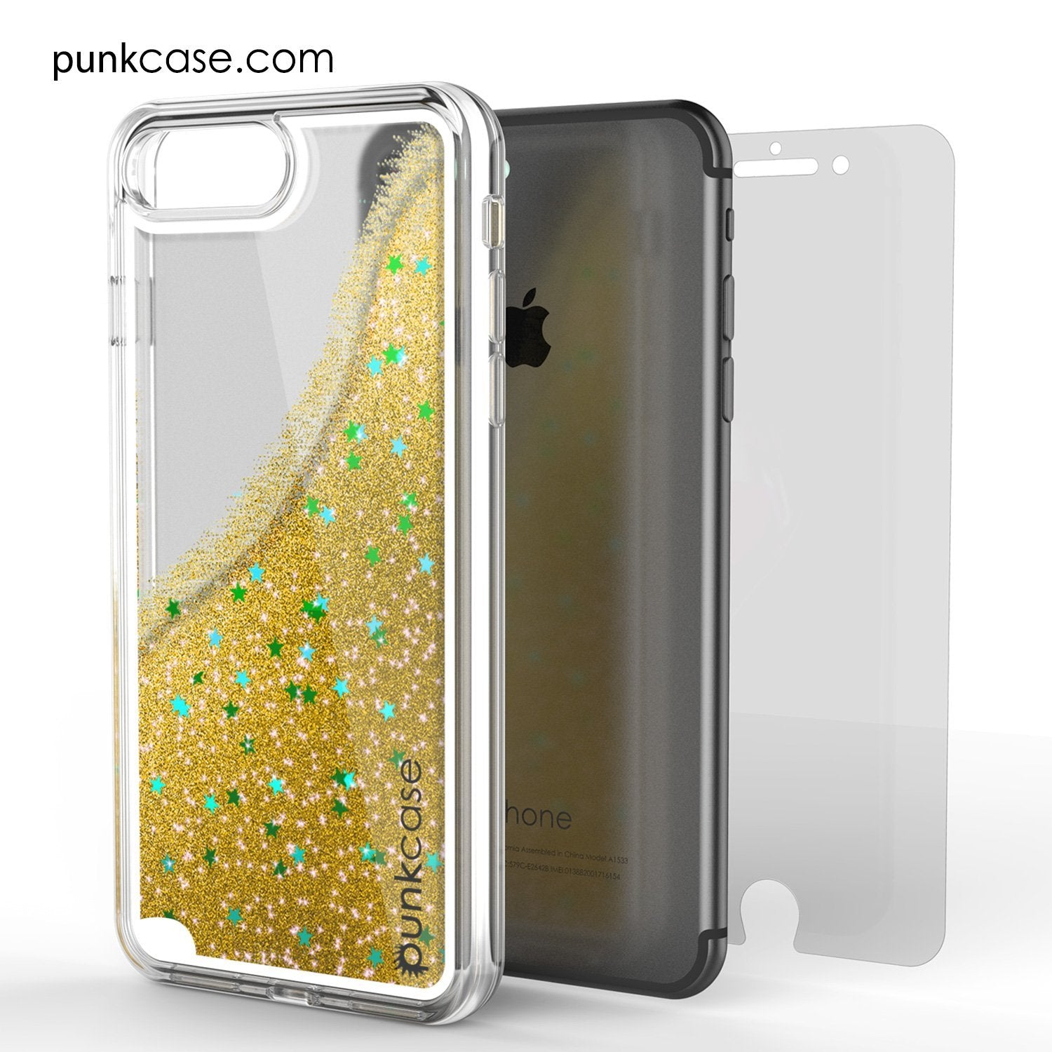 iPhone 8+ Plus Case Punkcase Liquid Gold, Floating Glitter Cover Series