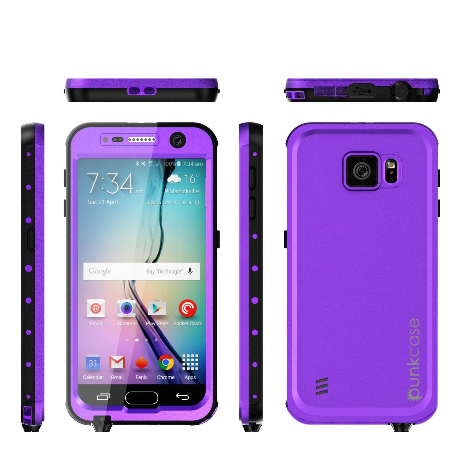 Galaxy S6 Waterproof Case PunkCase StudStar Purple Thin 6.6ft Underwater IP68 Shock/Dirt/Snow Proof