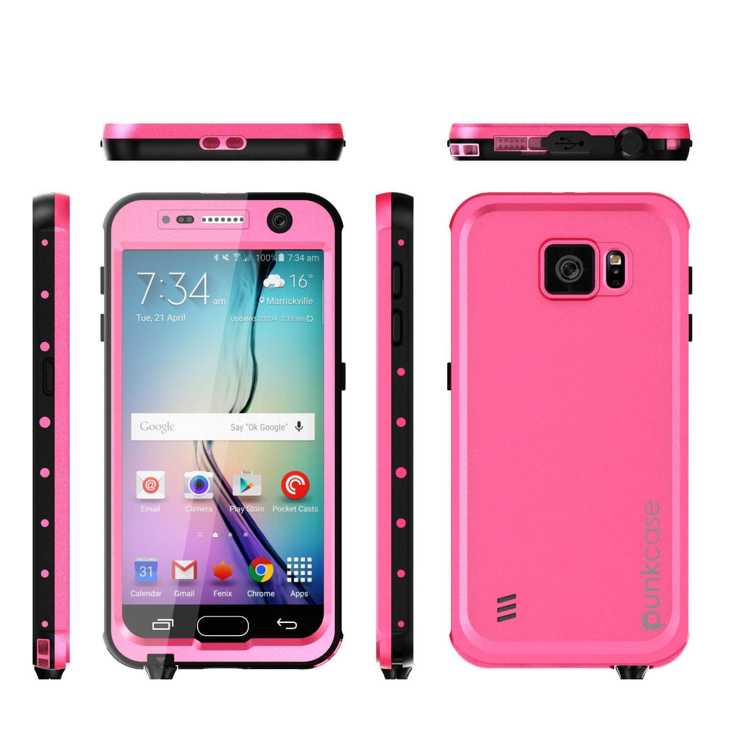 Galaxy S6 Waterproof Case PunkCase StudStar Pink Thin 6.6ft Underwater IP68 Shock/Dirt/Snow Proof