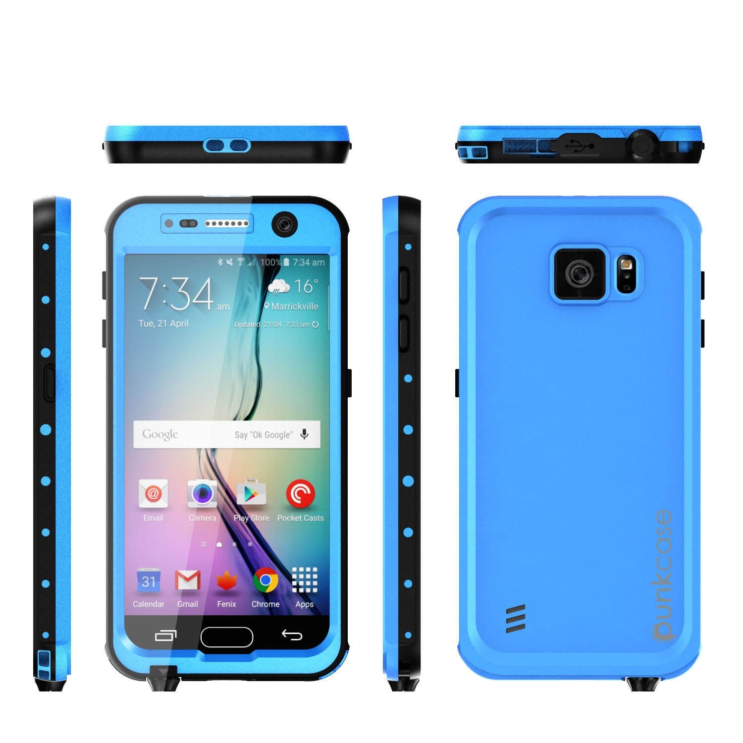 Galaxy S6 Waterproof Case PunkCase StudStar Light Blue Thin 6.6ft Underwater IP68 Shock/Dirt Proof