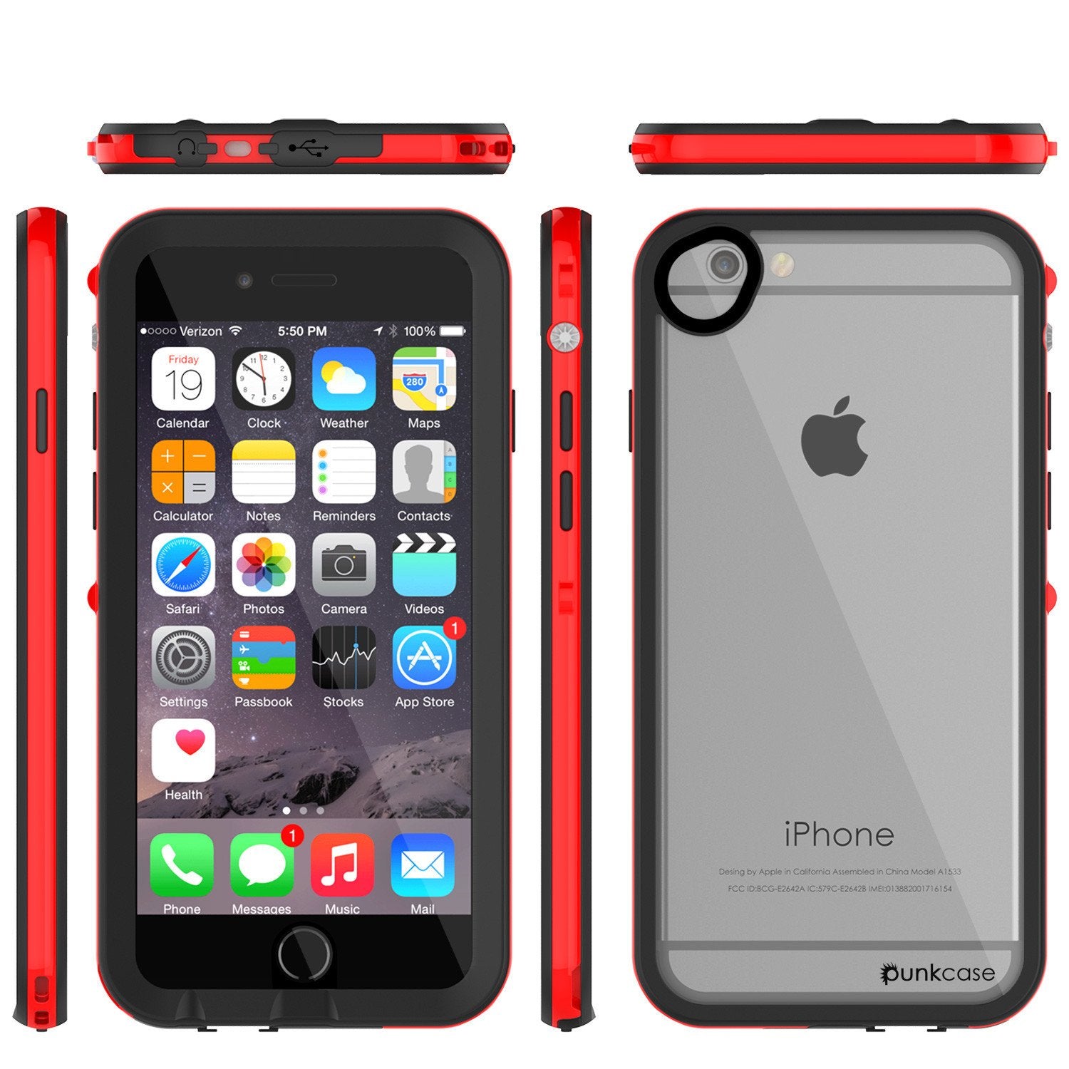 Apple iPhone 7 Waterproof Case, PUNKcase CRYSTAL 2.0 Red W/ Attached Screen Protector  | Warranty