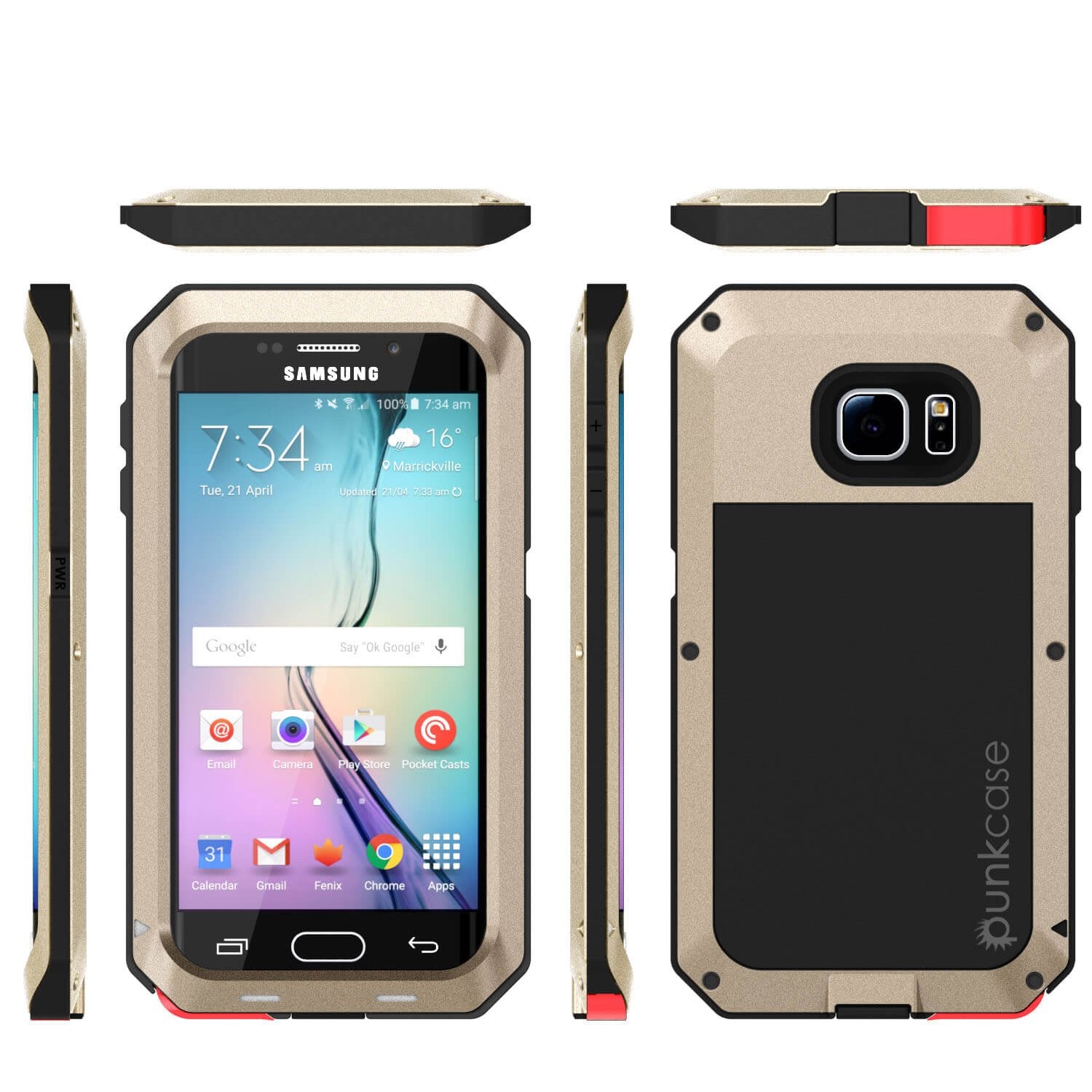 Galaxy S6 EDGE  Case, PUNKcase Metallic Gold Shockproof  Slim Metal Armor Case