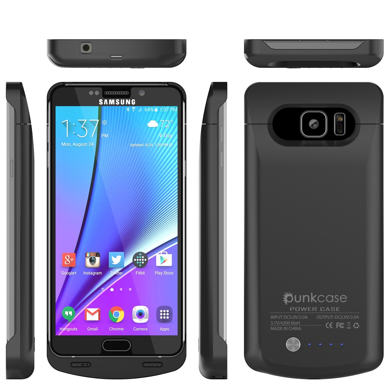 Galaxy Note 8 Battery PunkCase, 5000mAH Charger Case W/USB port, Black
