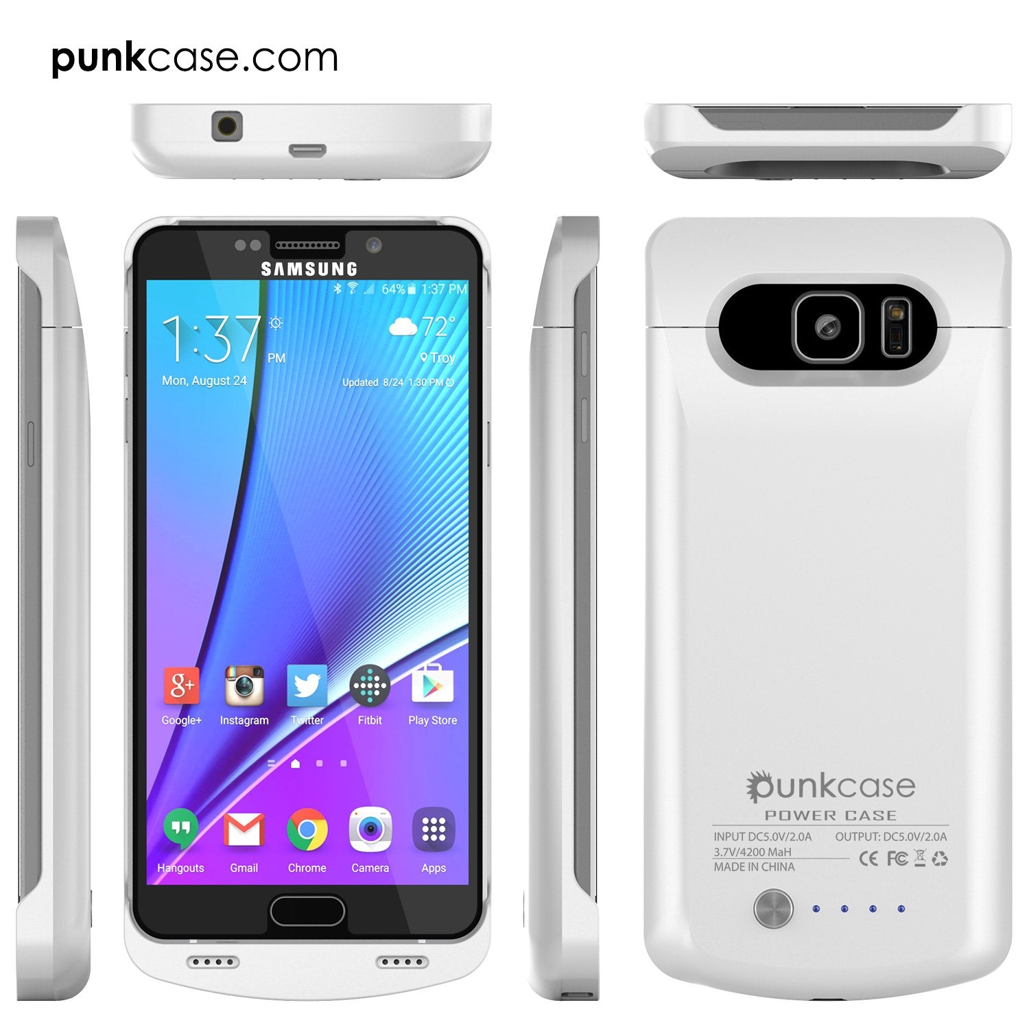 Galaxy Note 5 Battery Case, Punkcase 5000mAH Charger White Case