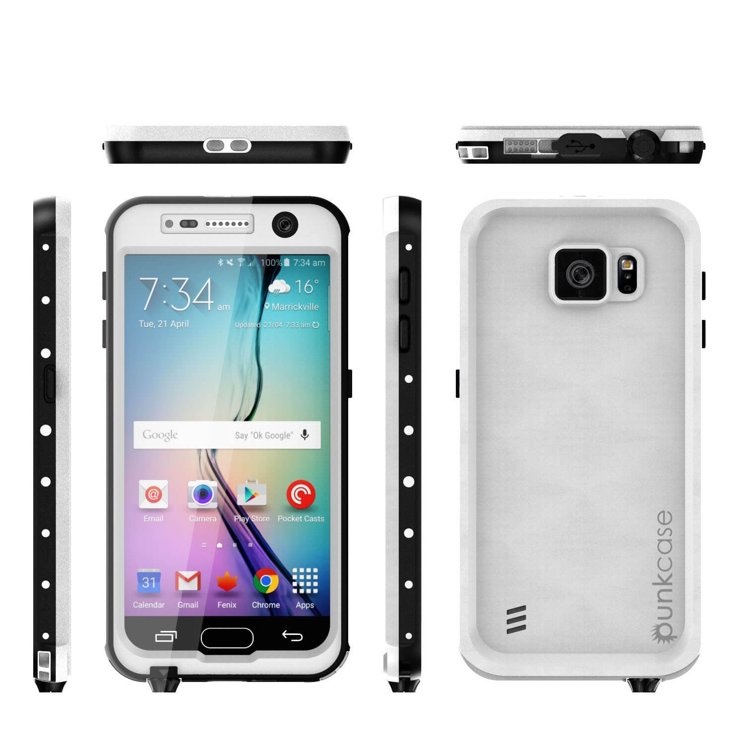 Galaxy S6 Waterproof Case, Punkcase StudStar White Thin 6.6ft Underwater IP68 Shock/Dirt/Snow Proof