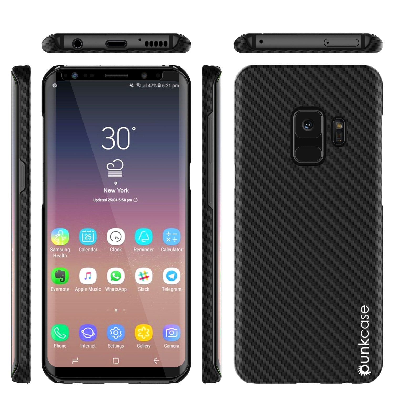 Galaxy S9 Punkcase, Carbon Shield Heavy Duty & Ultra Thin Black Case