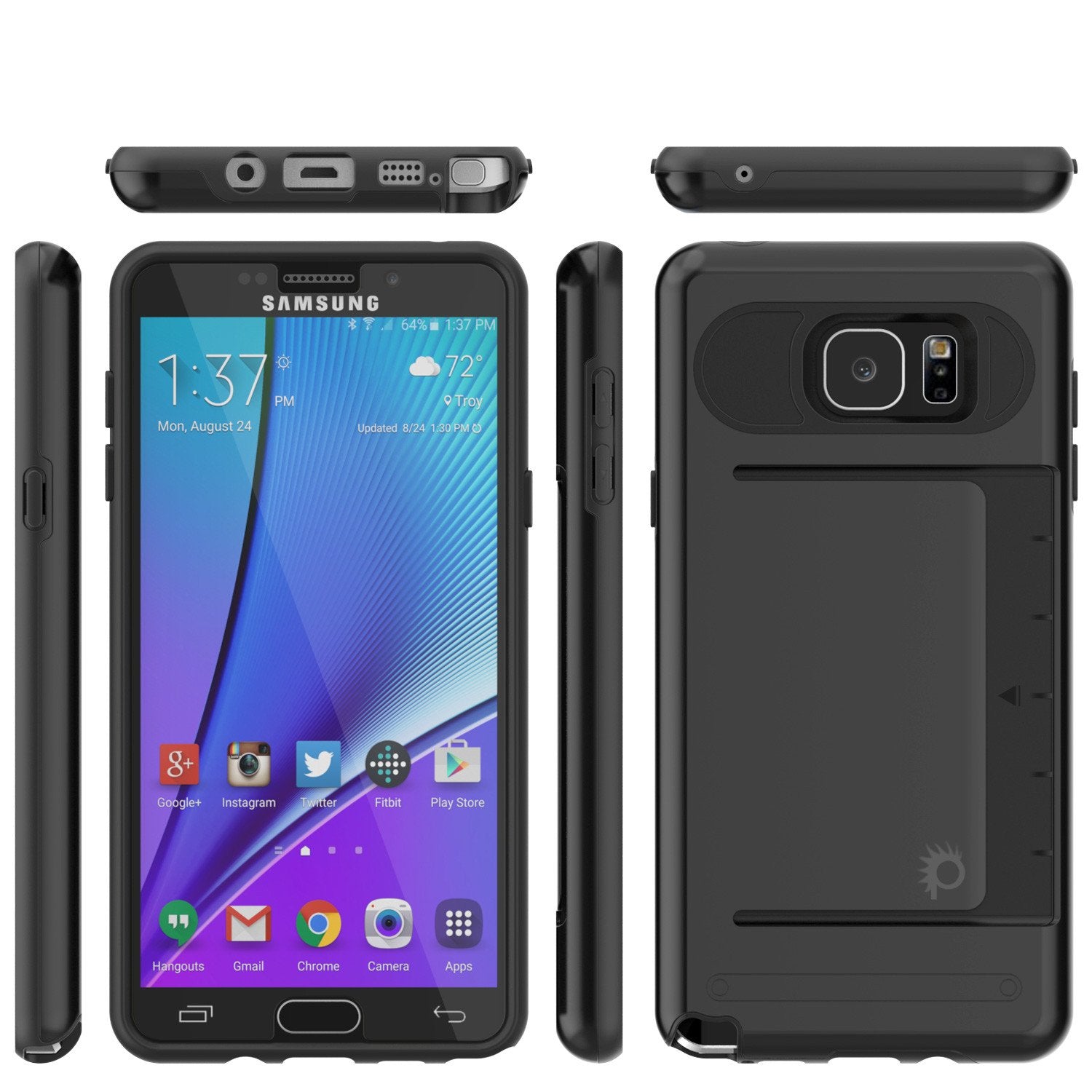 Galaxy Note 5 Case PunkCase CLUTCH Black Series Slim Armor Soft Cover Case w/ Tempered Glass