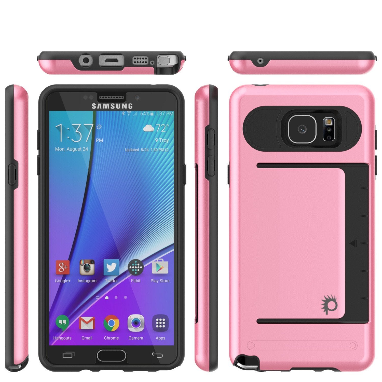 Galaxy Note 5 Case PunkCase CLUTCH Pink Series Slim Armor Soft Cover Case w/ Tempered Glass