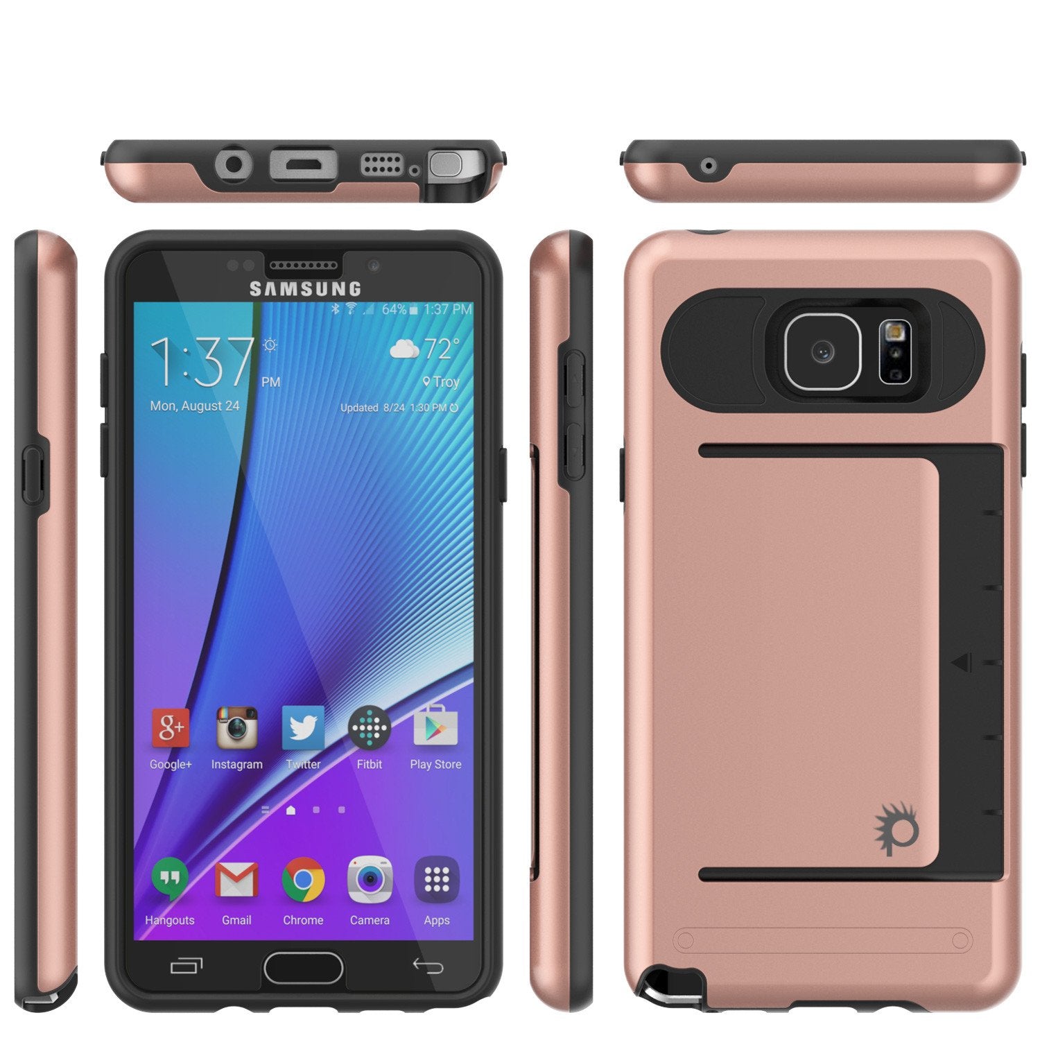 Galaxy Note 5 Case PunkCase CLUTCH Rose Gold Series Slim Armor Soft Cover Case w/ Tempered Glass