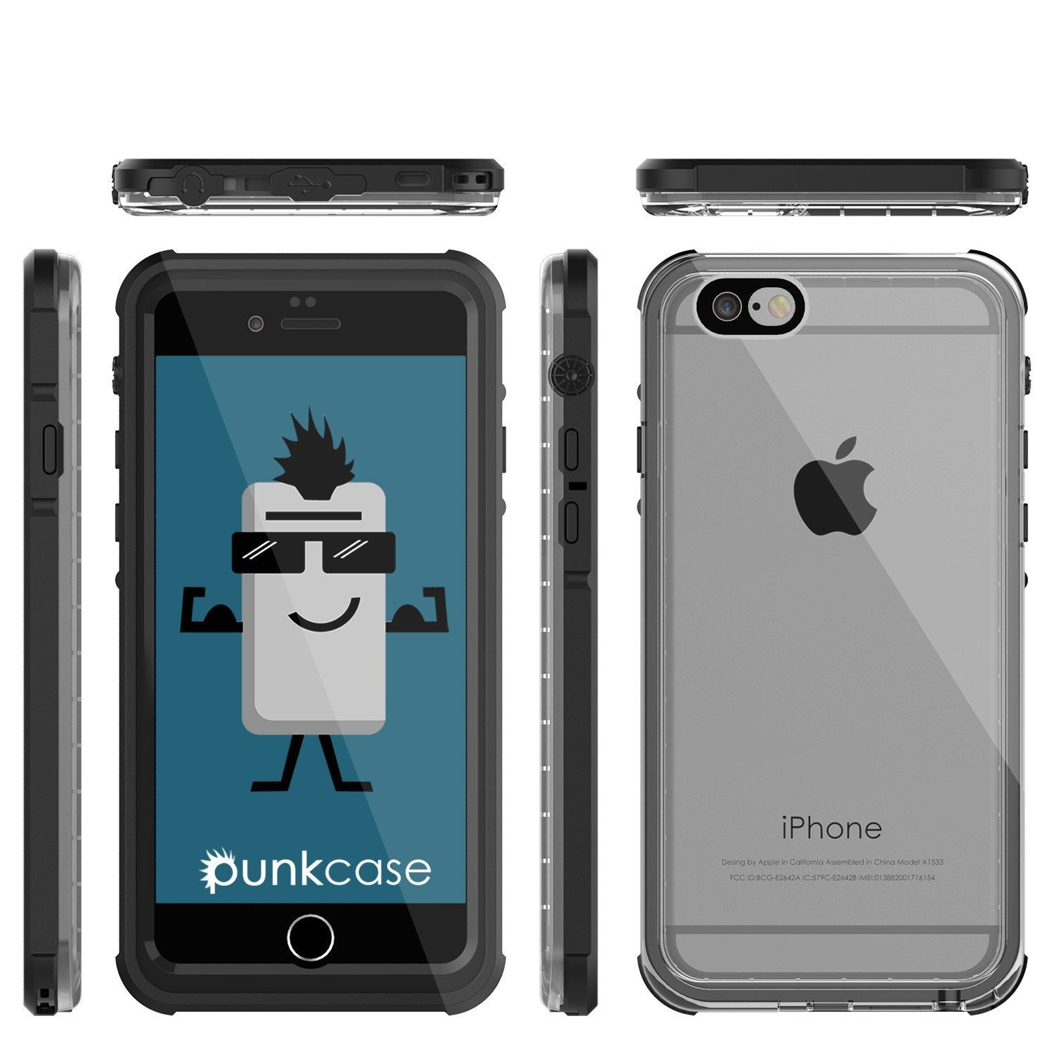 iPhone 6+/6S+ Plus Waterproof Case, PUNKcase CRYSTAL Black W/ Attached Screen Protector | Warranty