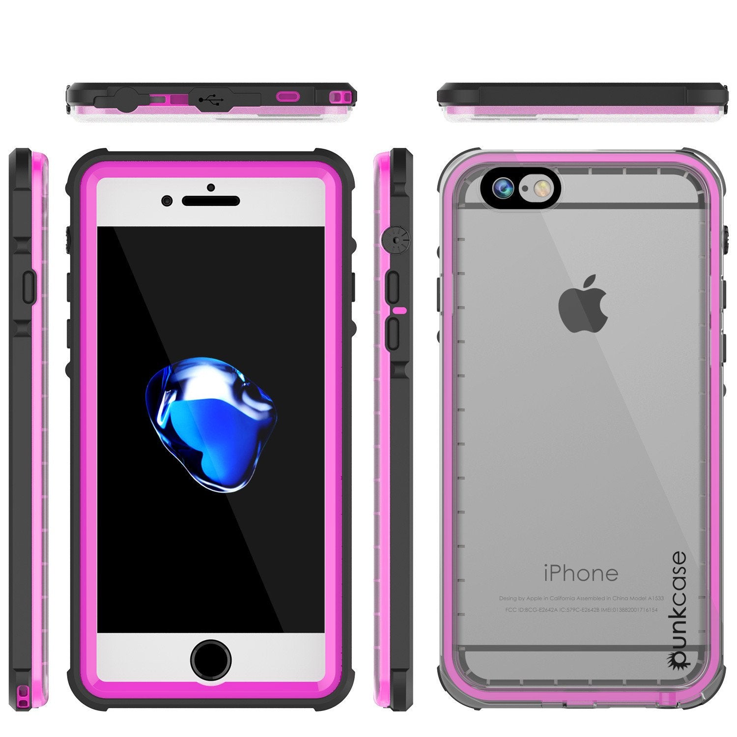 Apple iPhone 7 Waterproof Case, PUNKcase CRYSTAL Pink W/ Attached Screen Protector  | Warranty
