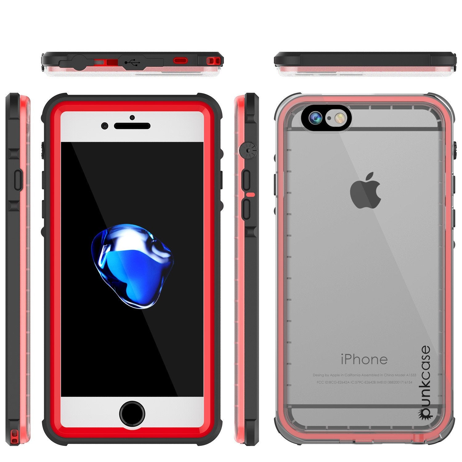 Apple iPhone 7 Waterproof Case, PUNKcase CRYSTAL Red W/ Attached Screen Protector  | Warranty