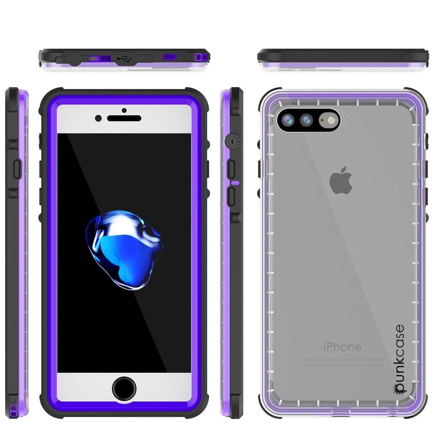 iPhone 8+ Plus Waterproof Case, PUNKcase CRYSTAL Purple W/ Attached Screen Protector  | Warranty