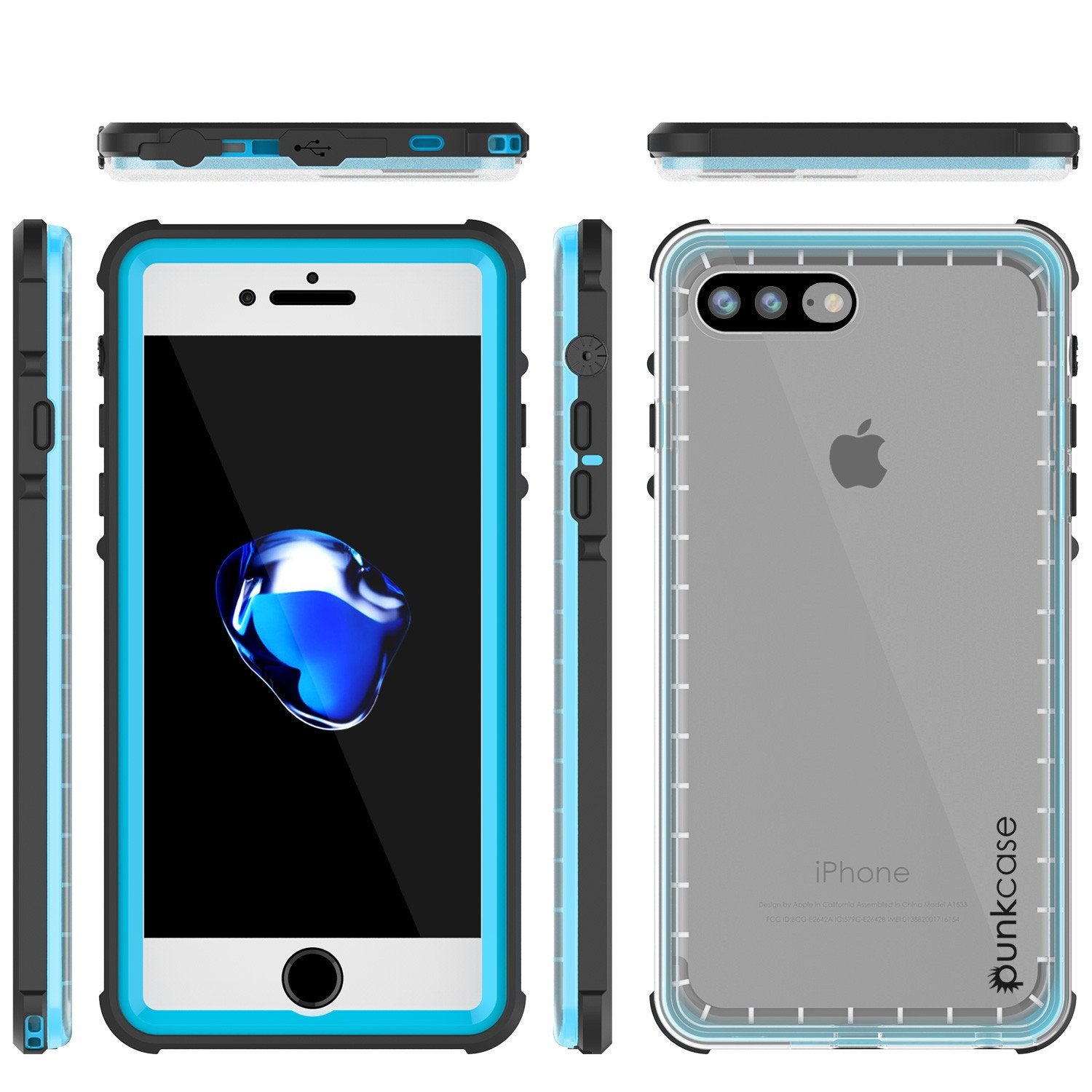 iPhone 7+ Plus Waterproof Case, PUNKcase CRYSTAL Light Blue  W/ Attached Screen Protector  | Warranty