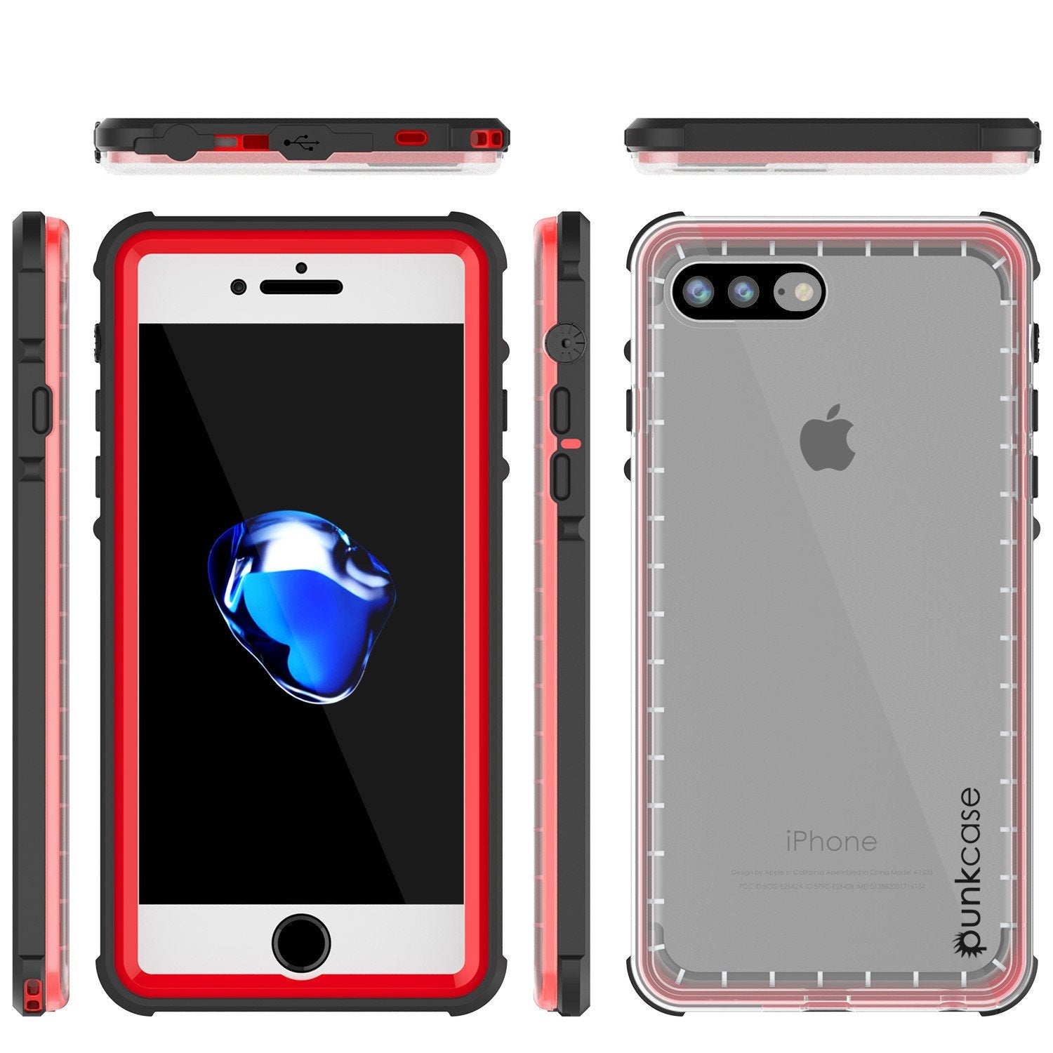 iPhone 7+ Plus Waterproof Case, PUNKcase CRYSTAL Red W/ Attached Screen Protector  | Warranty