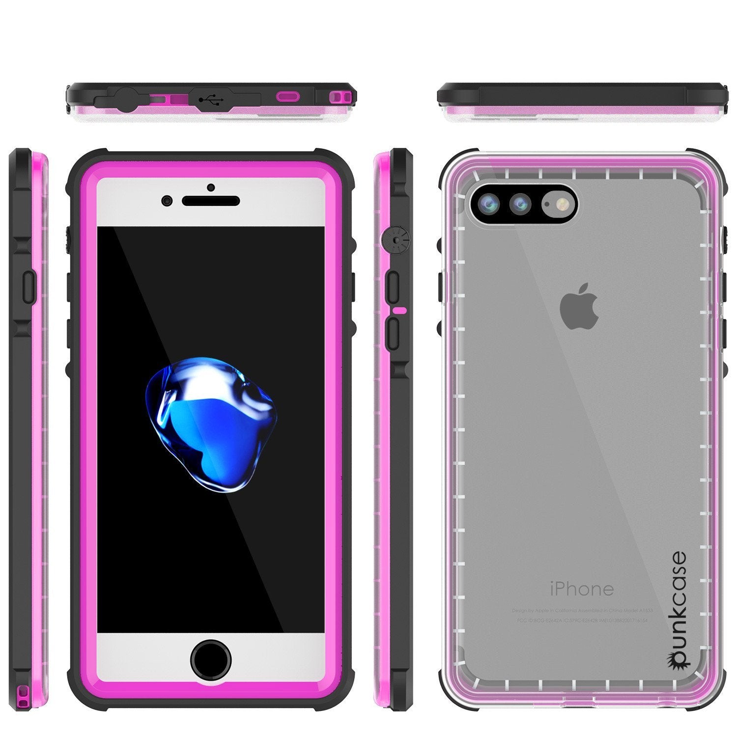iPhone 8+ Plus Waterproof Case, PUNKcase CRYSTAL Pink W/ Attached Screen Protector  | Warranty