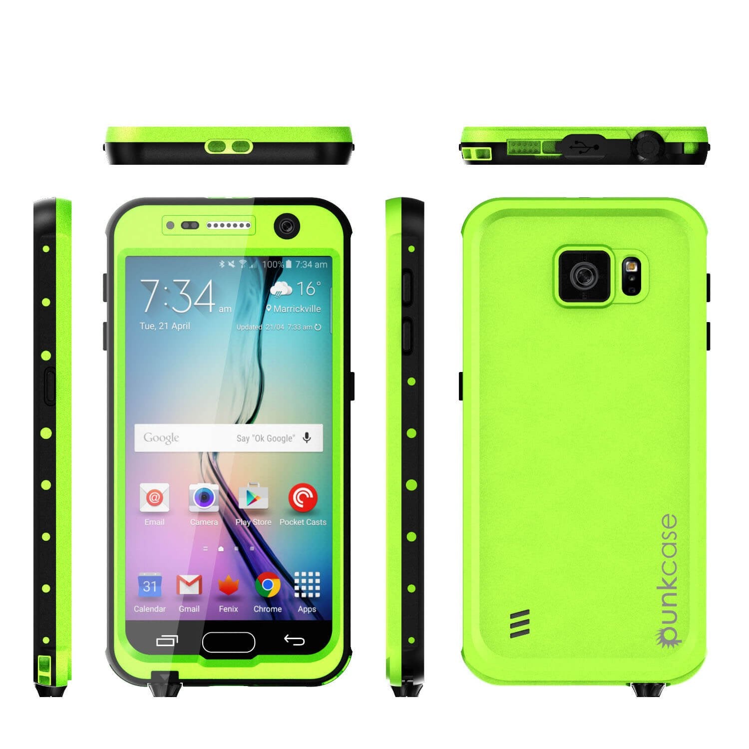 Galaxy S6 Waterproof Case PunkCase StudStar Light Green Thin 6.6ft Underwater IP68 Shock/Dirt Proof