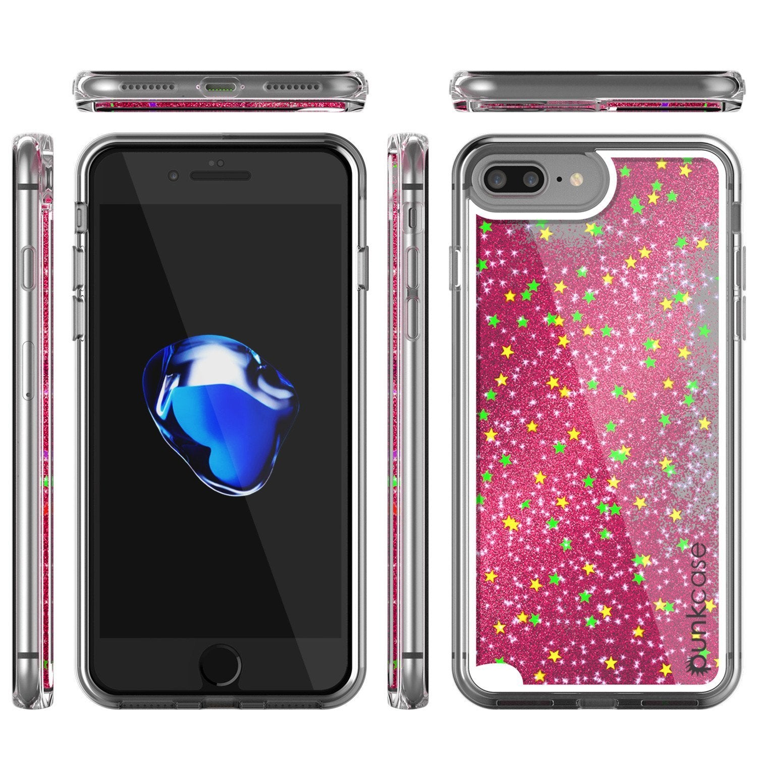 iPhone 8+ Plus Case, Punkcase Liquid Pink, Floating Glitter Cover Series