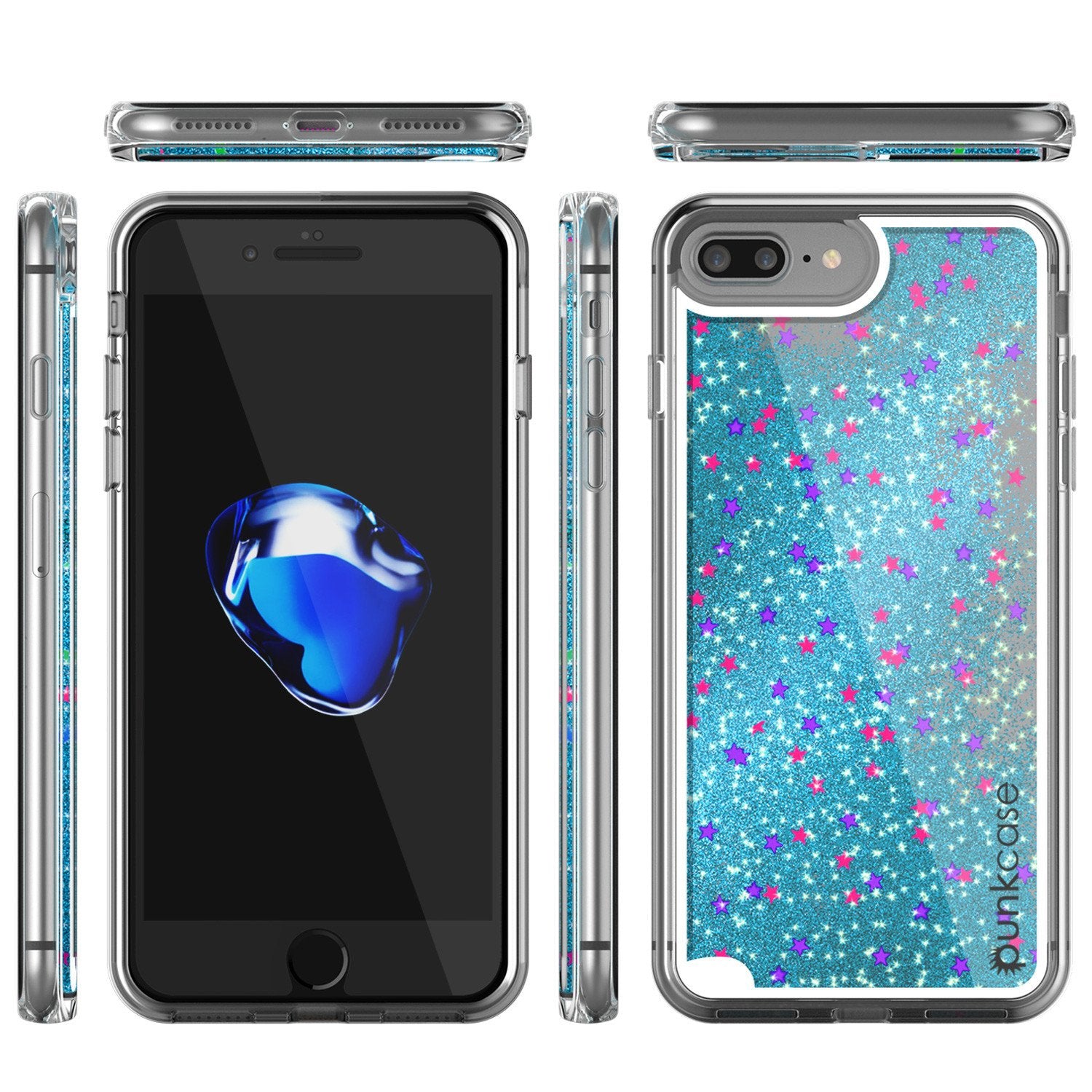 iPhone 7 Plus Case, Punkcase [Liquid Teal Series] Protective Dual Layer Floating Glitter Cover with lots of Bling & Sparkle + 0.3mm Tempered Glass Screen Protector for Apple iPhone 7s Plus