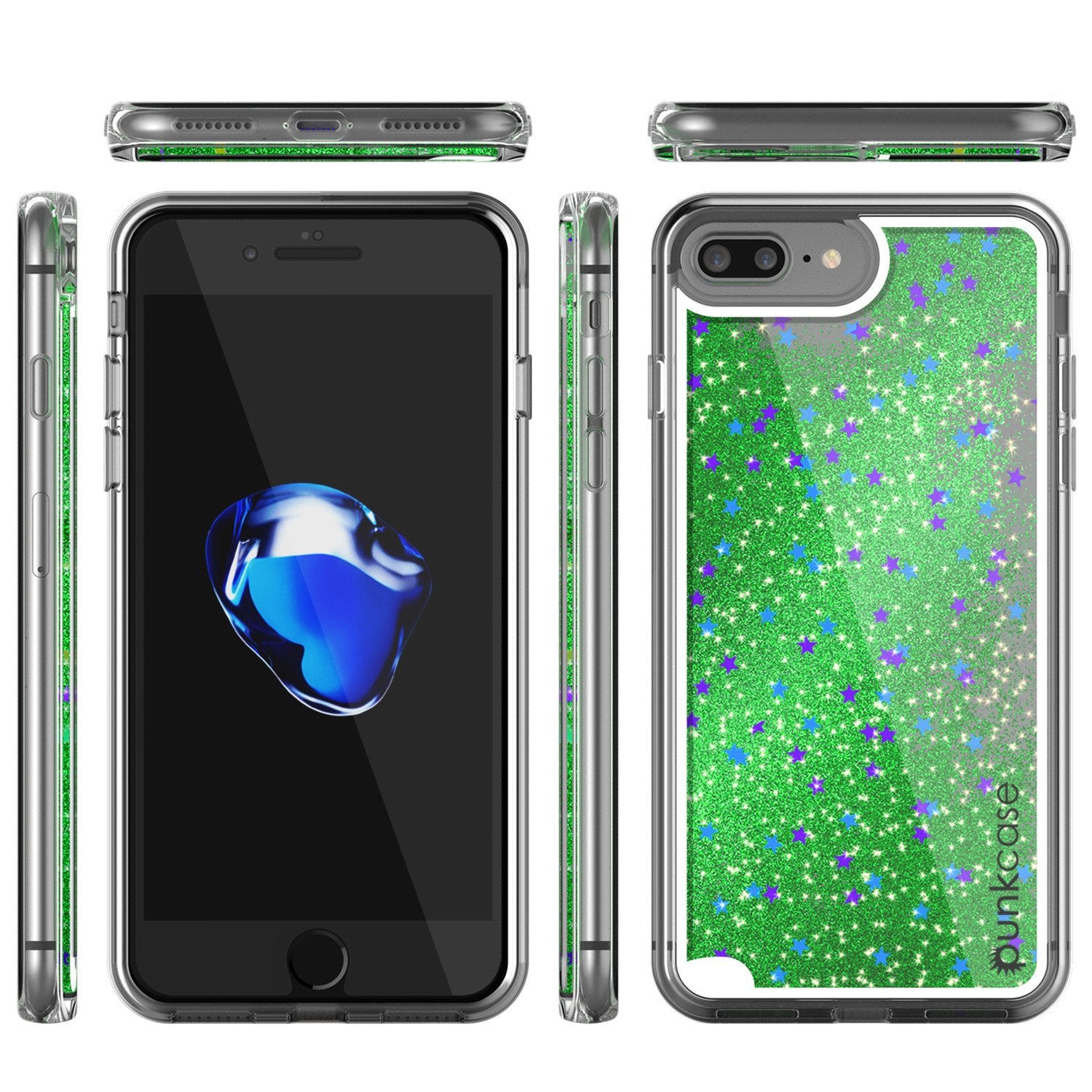 iPhone 7 Plus Case, Punkcase [Liquid Green Series] Protective Dual Layer Floating Glitter Cover with lots of Bling & Sparkle + 0.3mm Tempered Glass Screen Protector for Apple iPhone 7s Plus