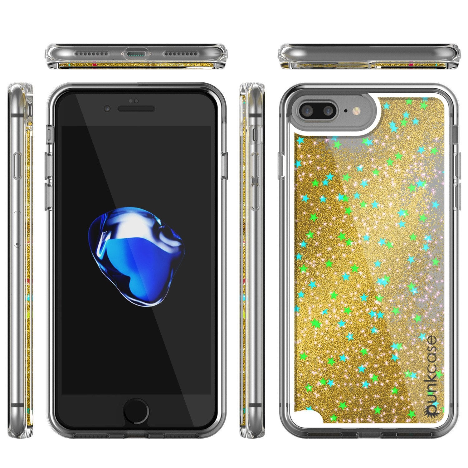 iPhone 7 Plus Case, Punkcase [Liquid Gold Series] Protective Dual Layer Floating Glitter Cover with lots of Bling & Sparkle + 0.3mm Tempered Glass Screen Protector for Apple iPhone 7s Plus
