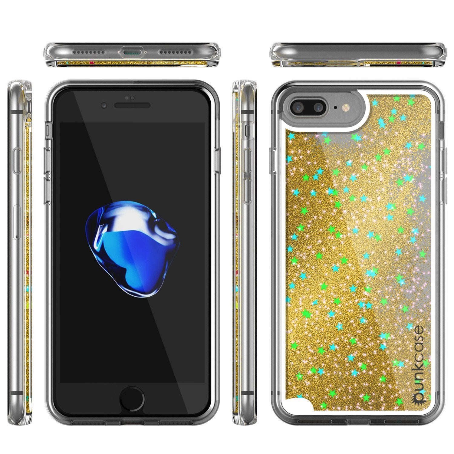 iPhone 8+ Plus Case Punkcase Liquid Gold, Floating Glitter Cover Series