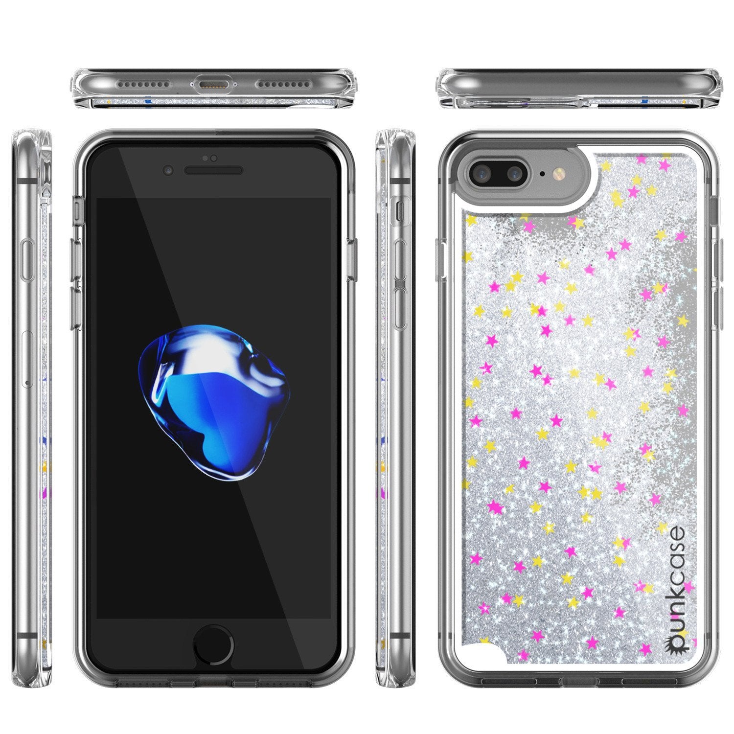 iPhone 7 Plus Case, Punkcase [Liquid Silver Series] Protective Dual Layer Floating Glitter Cover with lots of Bling & Sparkle + 0.3mm Tempered Glass Screen Protector for Apple iPhone 7s Plus