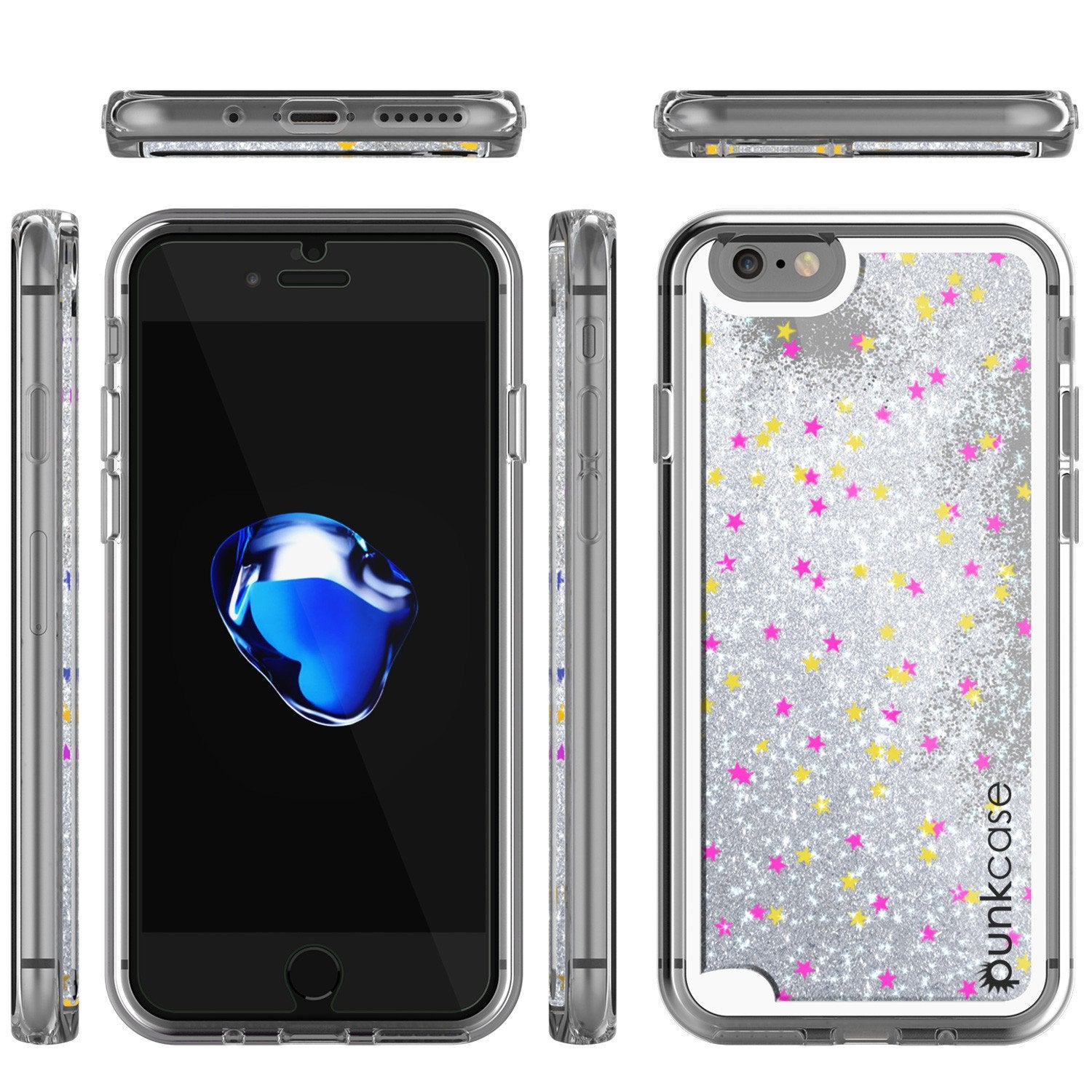 iPhone 7 Case, Punkcase [Liquid Silver Series] Protective Dual Layer Floating Glitter Cover with lots of Bling & Sparkle + 0.3mm Tempered Glass Screen Protector for Apple iPhone 7s