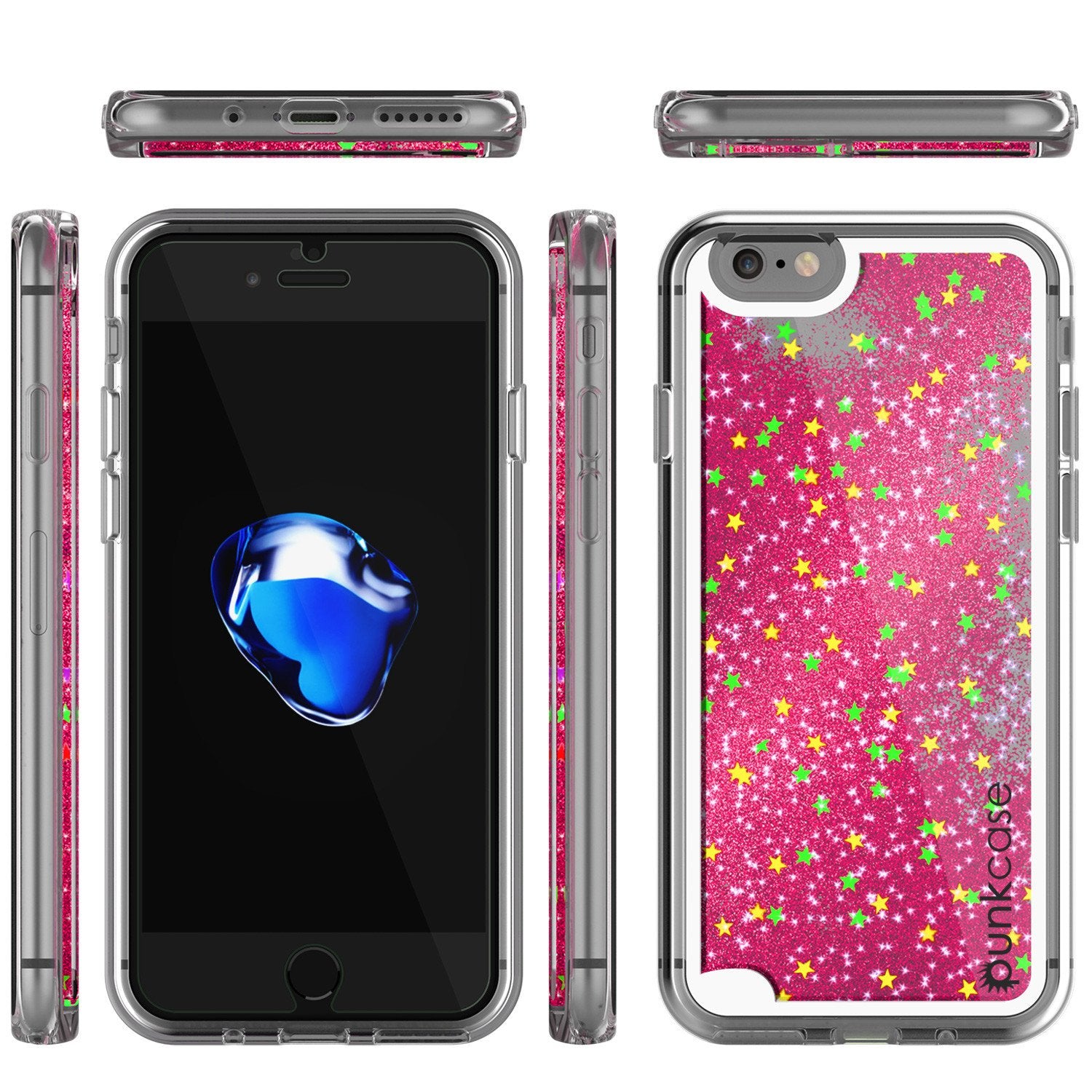 iPhone 7 Case, Punkcase [Liquid Pink Series] Protective Dual Layer Floating Glitter Cover with lots of Bling & Sparkle + 0.3mm Tempered Glass Screen Protector for Apple iPhone 7s