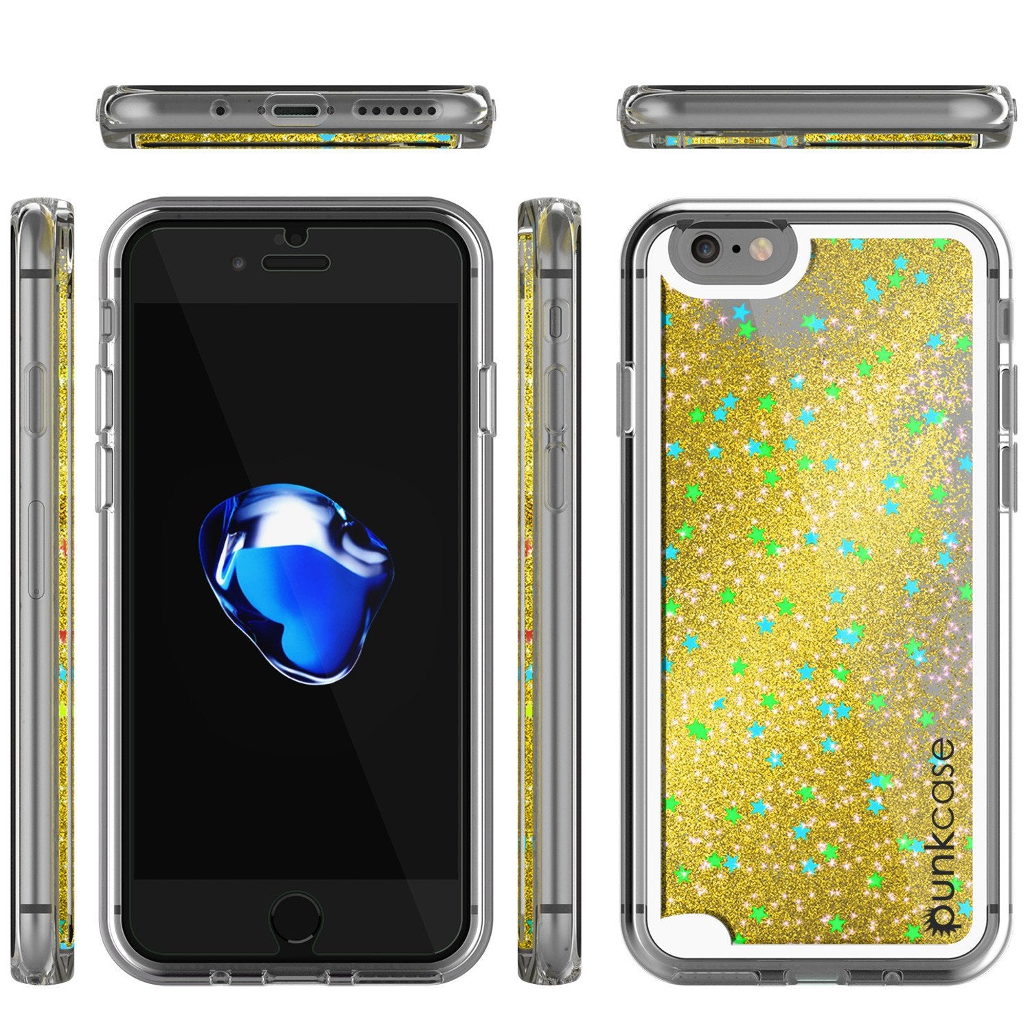 iPhone 7 Case, Punkcase [Liquid Gold Series] Protective Dual Layer Floating Glitter Cover with lots of Bling & Sparkle + 0.3mm Tempered Glass Screen Protector for Apple iPhone 7s
