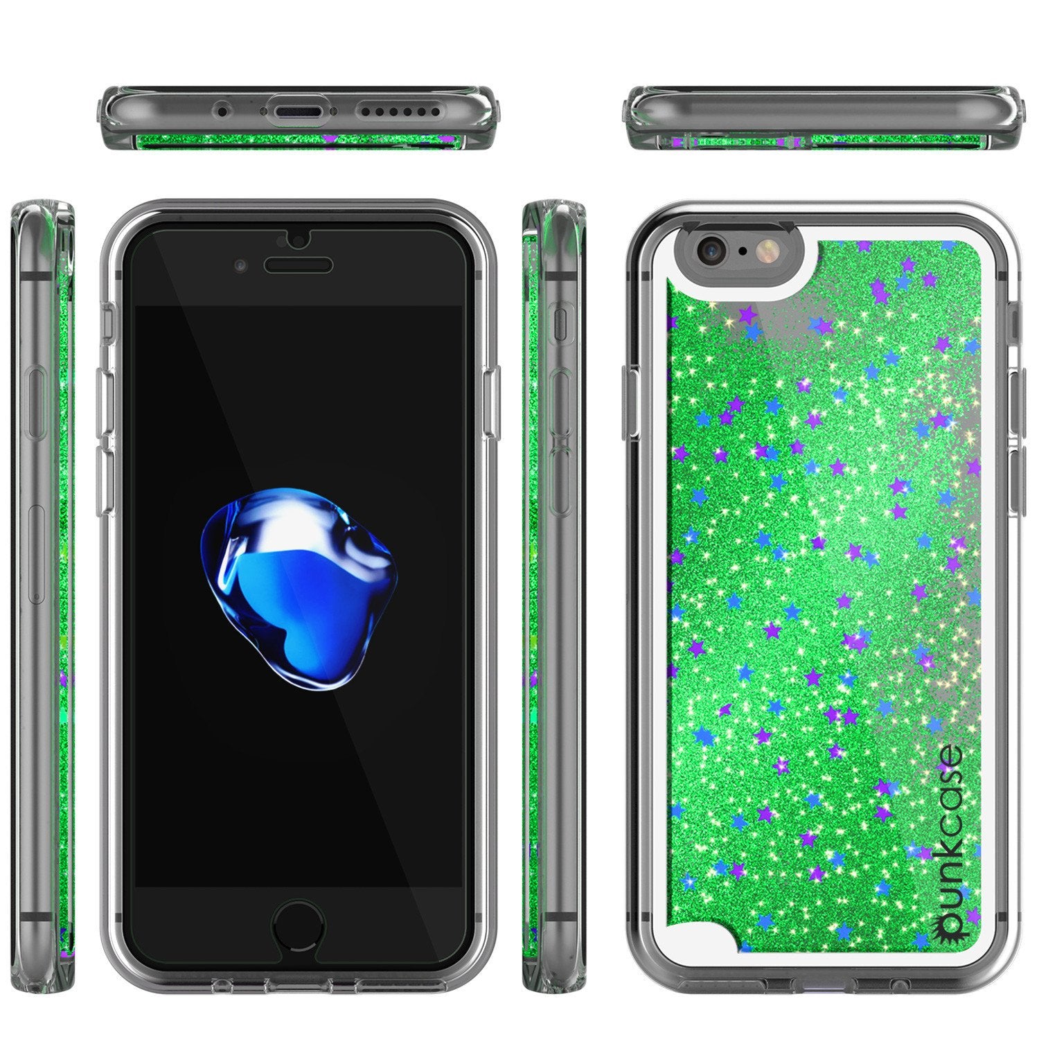 iPhone 7 Case, Punkcase [Liquid Green Series] Protective Dual Layer Floating Glitter Cover with lots of Bling & Sparkle + 0.3mm Tempered Glass Screen Protector for Apple iPhone 7s