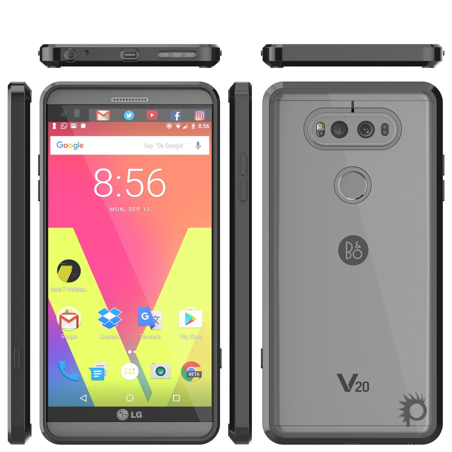 LG v20 Case Punkcase® LUCID 2.0 Black Series w/ PUNK SHIELD Glass Screen Protector | Ultra Fit
