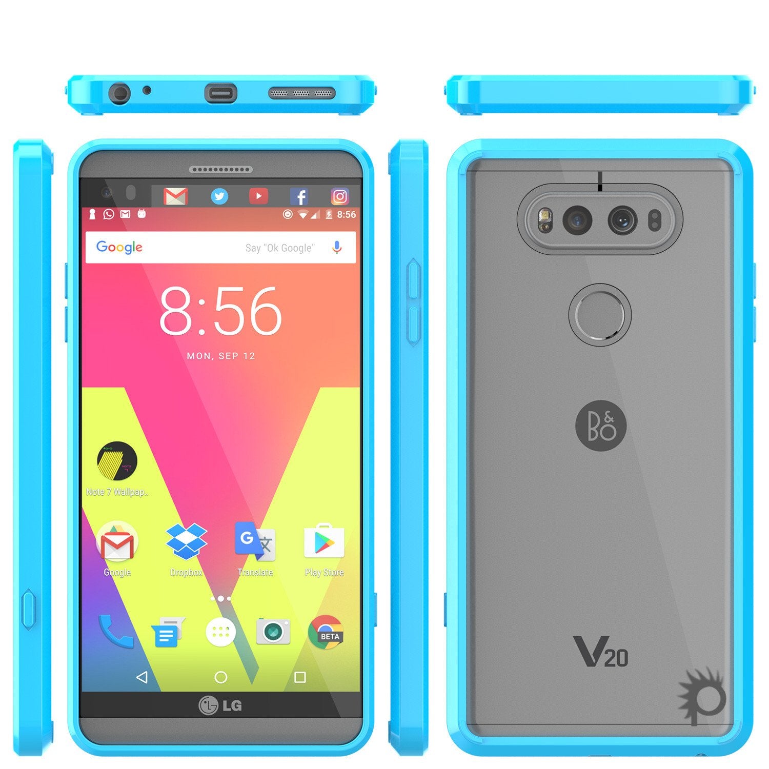LG v20 Case Punkcase® LUCID 2.0 Light Blue Series w/ PUNK SHIELD Glass Screen Protector | Ultra Fit