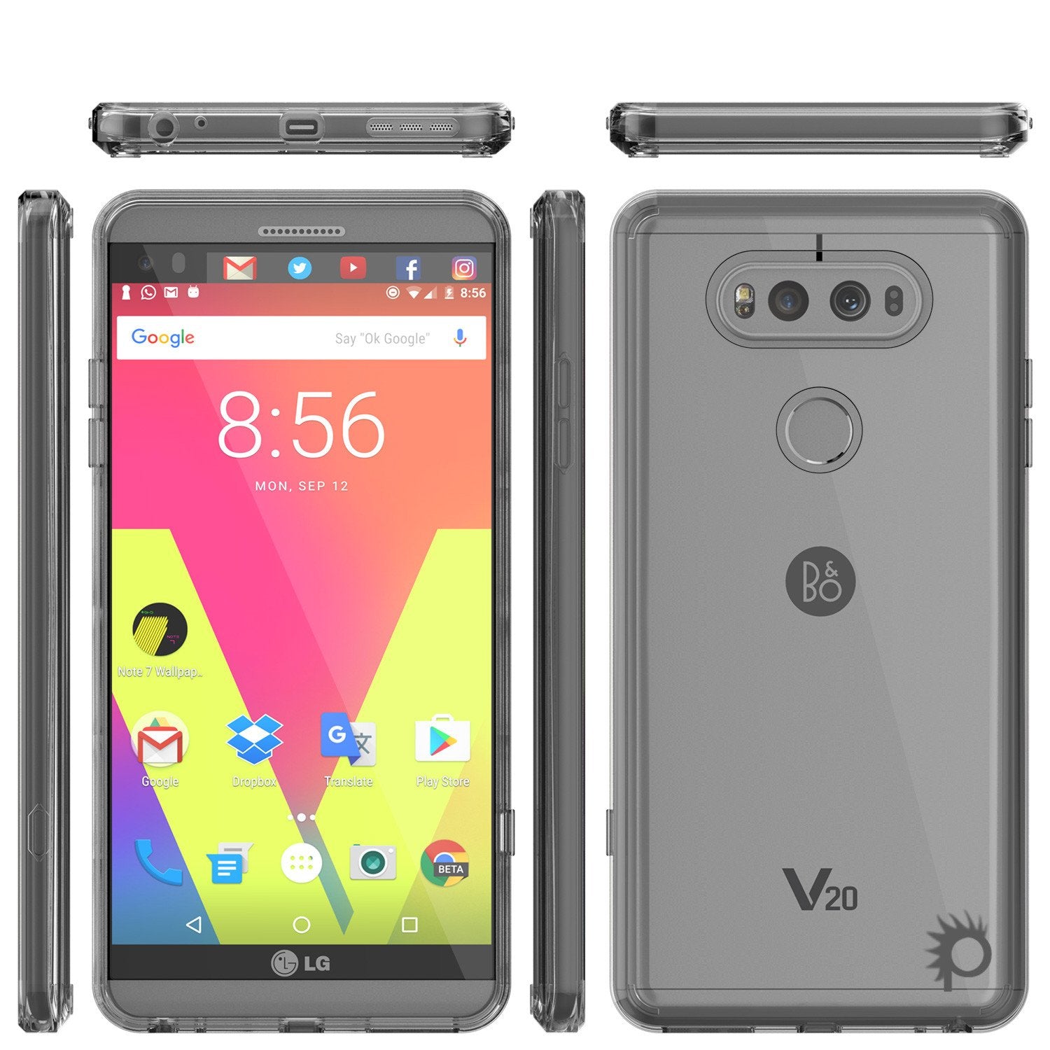 LG v20 Case Punkcase® LUCID 2.0 Crystal Black Series w/ PUNK SHIELD Glass Screen Protector | Ultra Fit