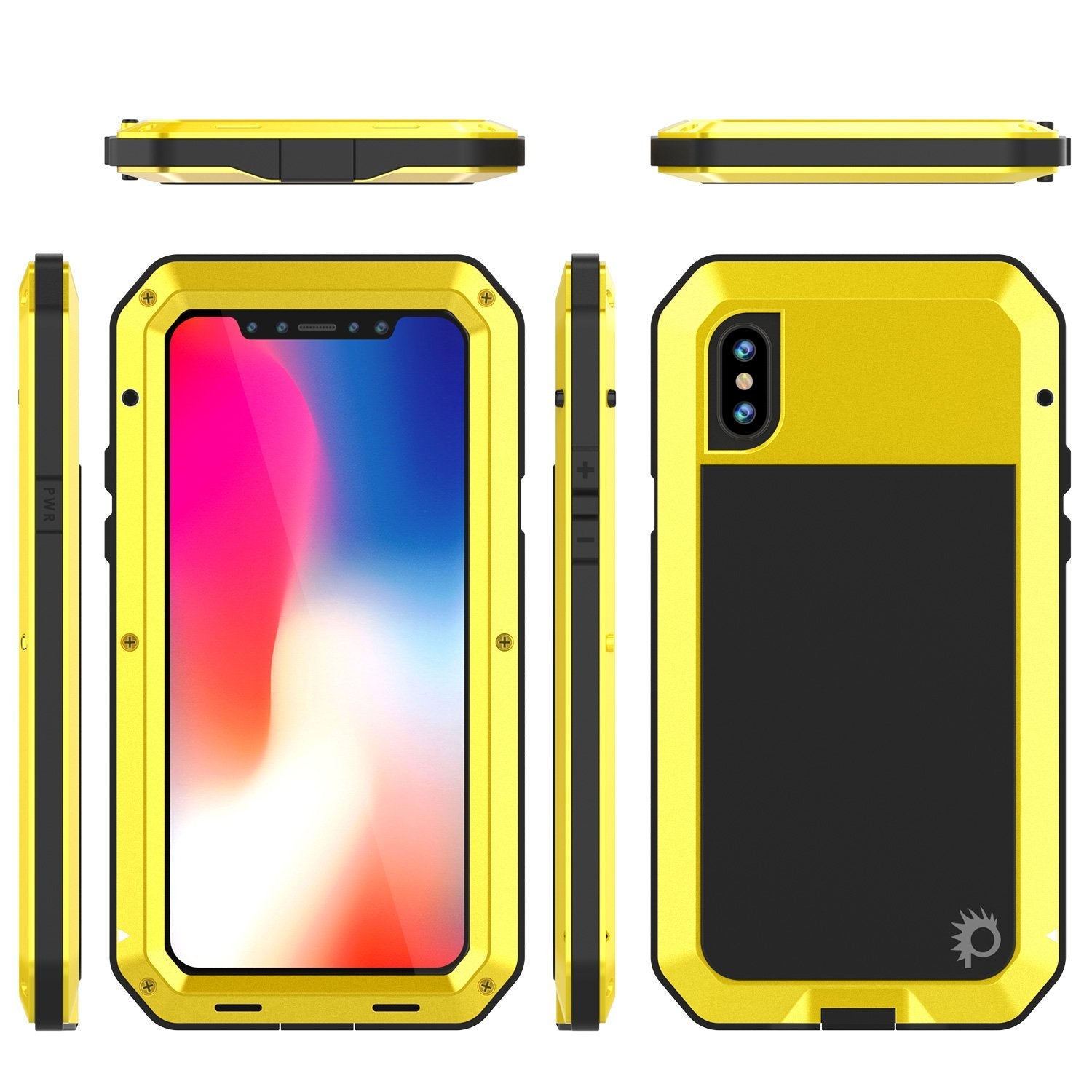 iPhone XS Max Metal Case, Heavy Duty Military Grade Armor Cover [shock proof] Full Body Hard [Neon]