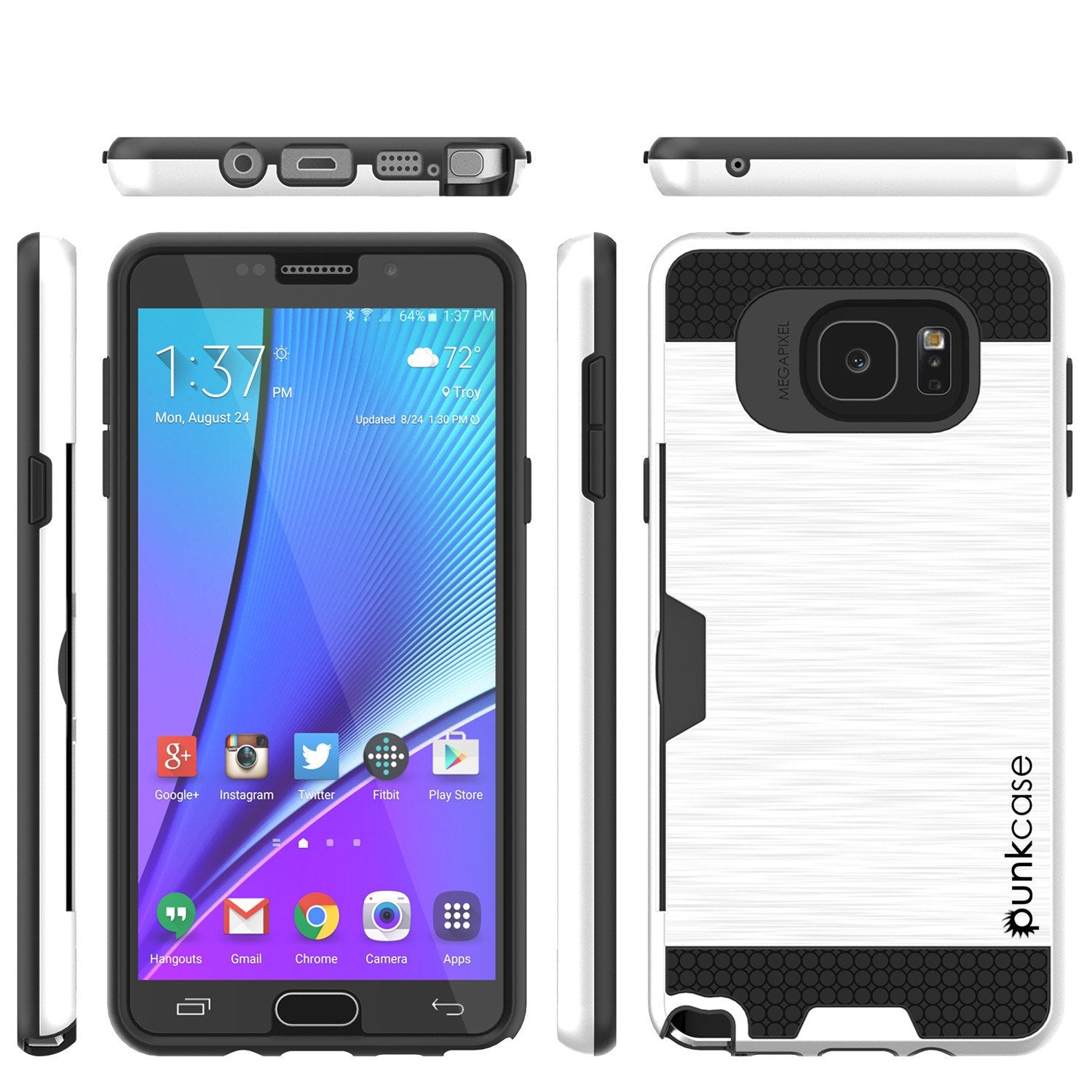 Galaxy Note 5 Case PunkCase SLOT White Series Slim Armor Soft Cover Case w/ Tempered Glass