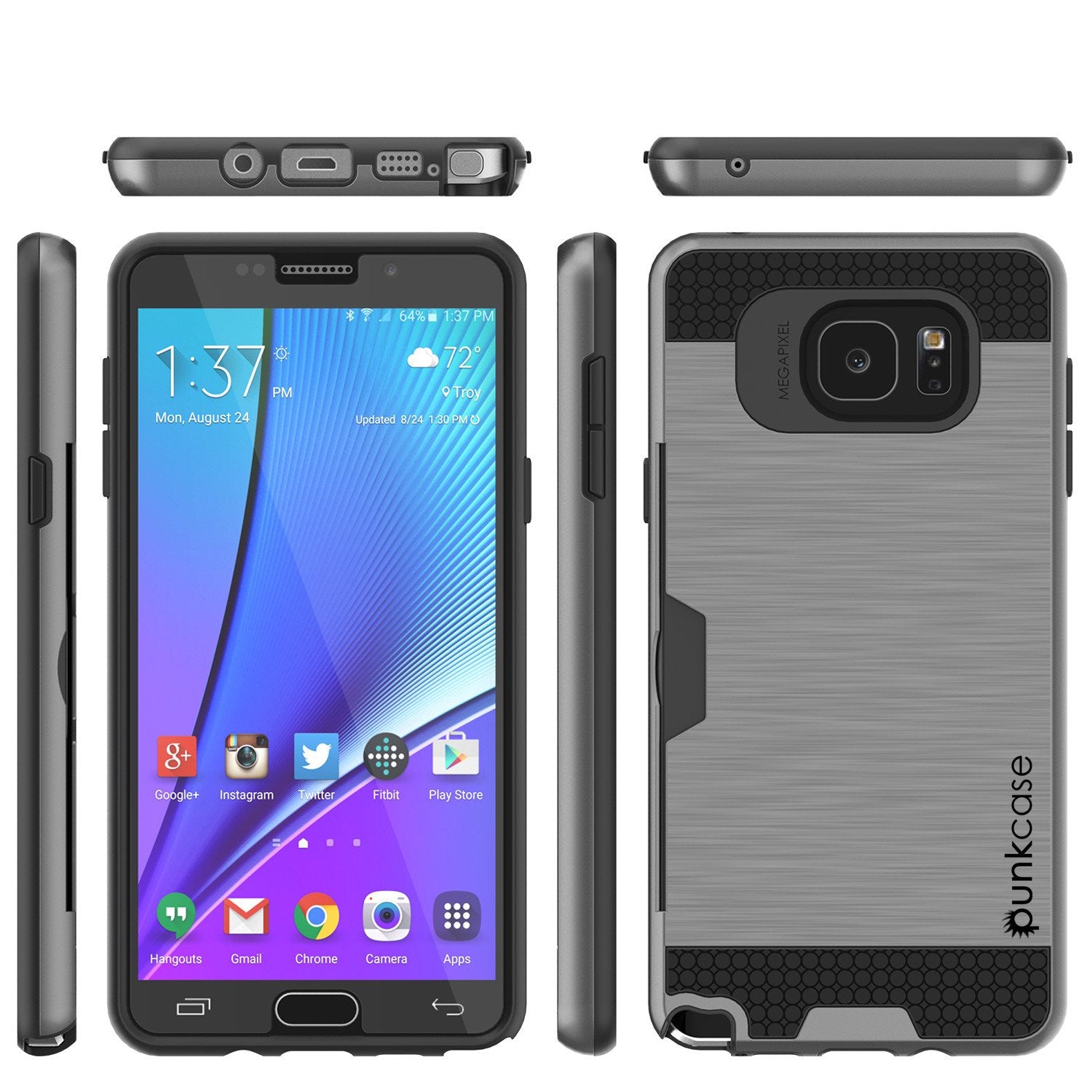 Galaxy Note 5 Case PunkCase SLOT Grey Series Slim Armor Soft Cover Case w/ Tempered Glass