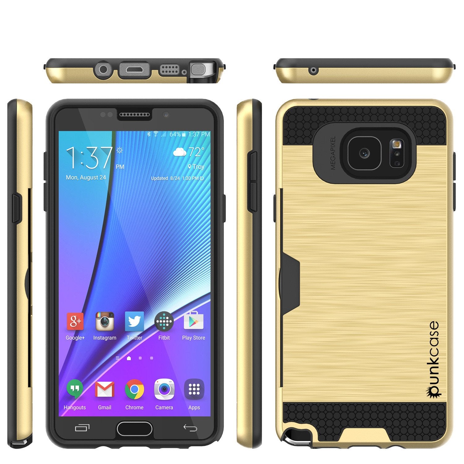 Galaxy Note 5 Case PunkCase SLOT Gold Series Slim Armor Soft Cover Case w/ Tempered Glass