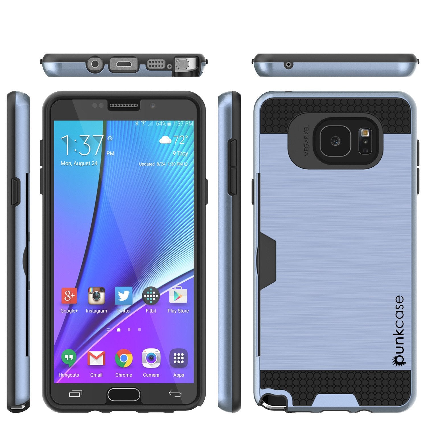 Galaxy Note 5 Case PunkCase SLOT Navy Series Slim Armor Soft Cover Case w/ Tempered Glass