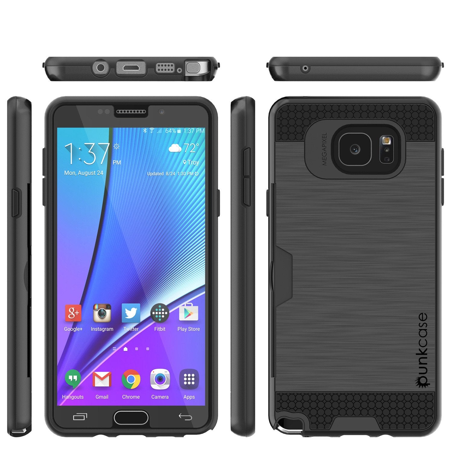 Galaxy Note 5 Case PunkCase SLOT Black Series Slim Armor Soft Cover Case w/ Tempered Glass